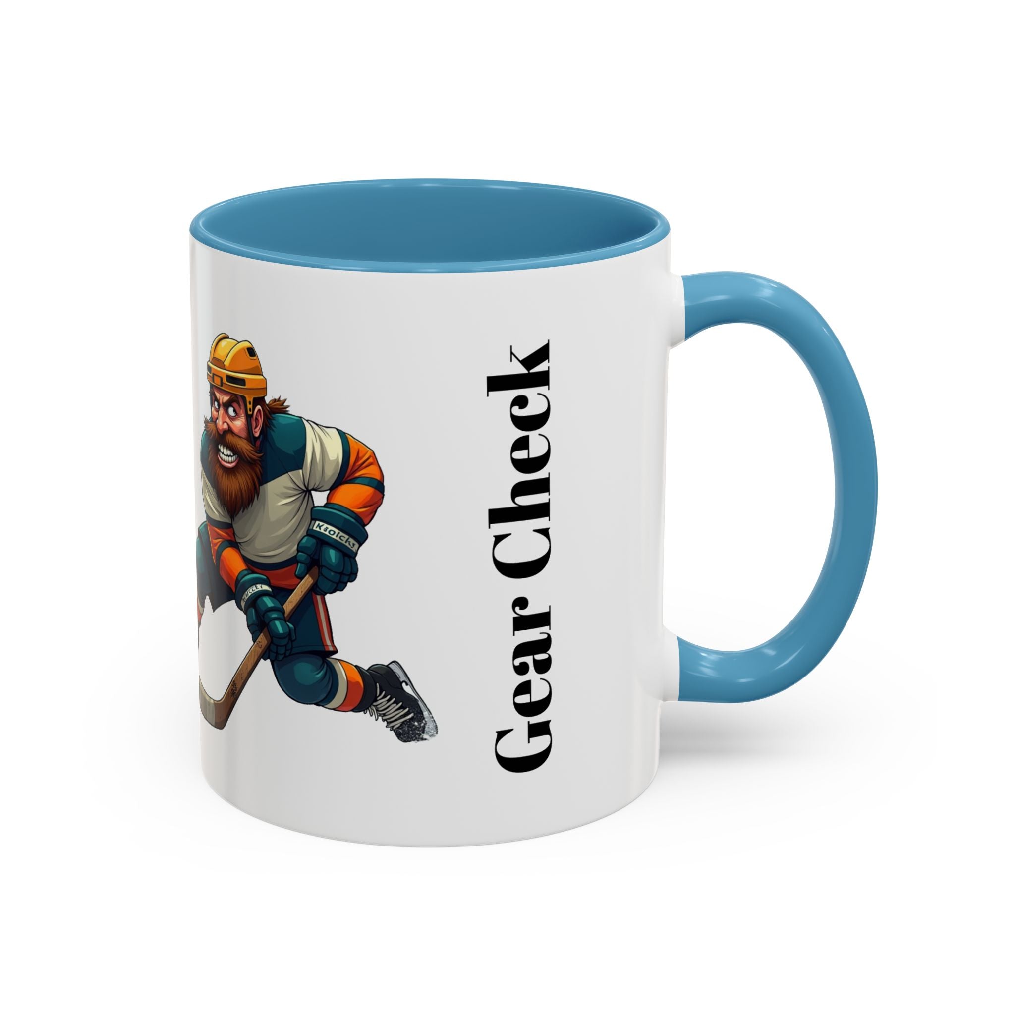 Hockey 'Gear Check' Accent Coffee Mug — Funny Hockey Player Illustration (11/15oz)