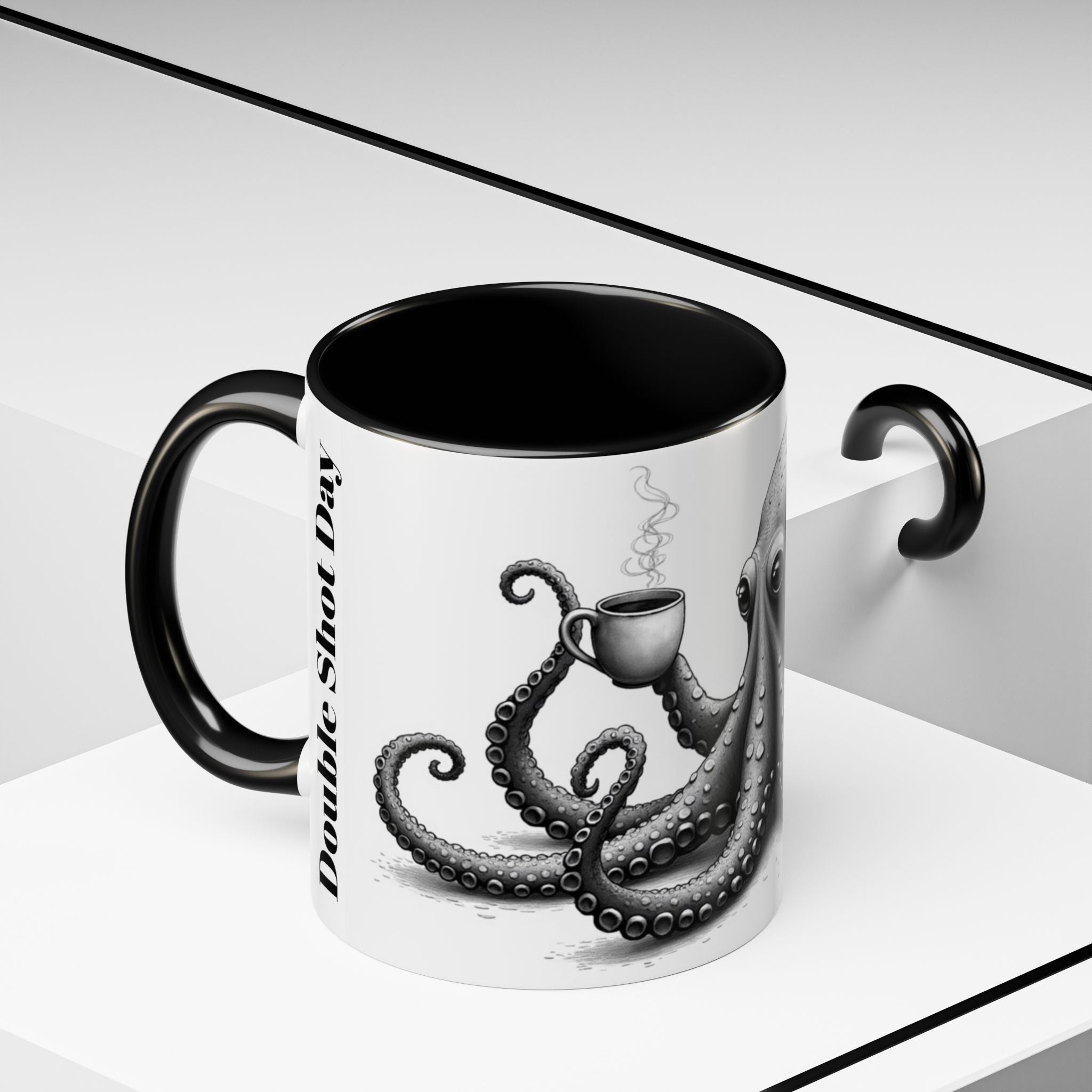 Octopus Coffee Mug — "Double Shot Day" Accent Ceramic Mug (11/15oz)