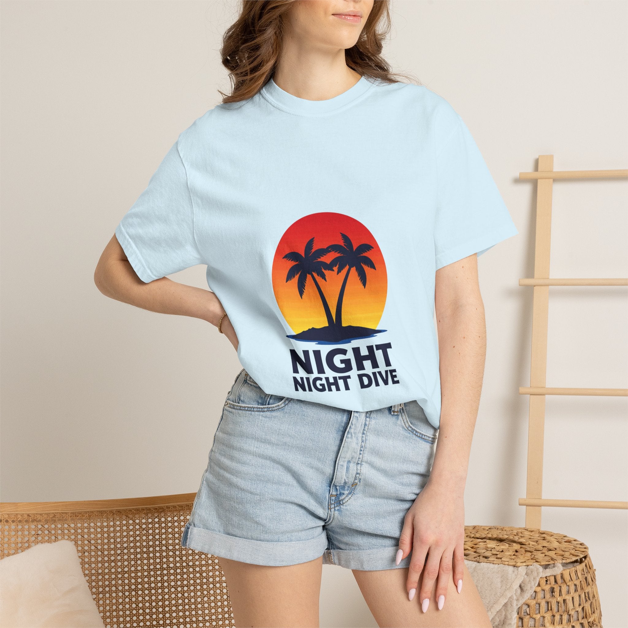 Night Dive Palm Beach T-Shirt — Retro Sunset Tropical Tee