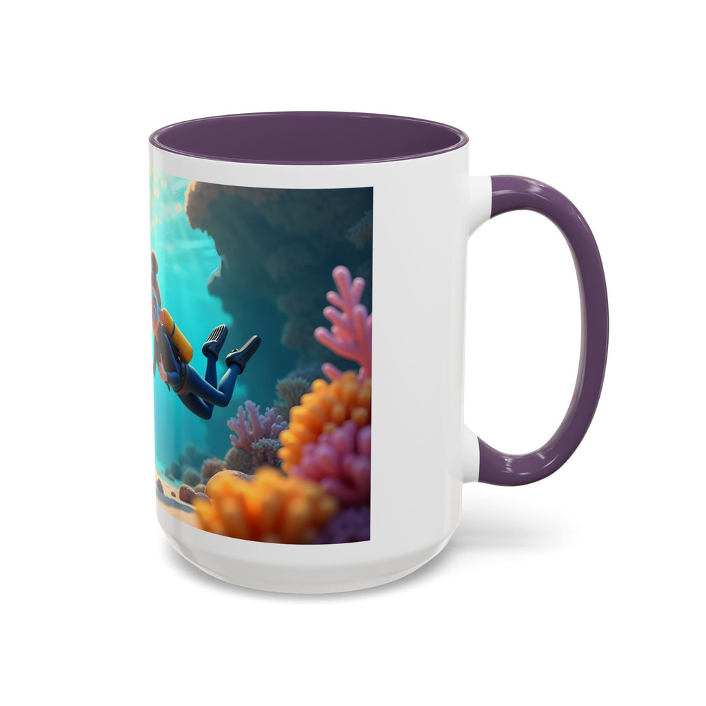 Scuba Diving Couple Accent Coffee Mug — Underwater Coral Reef Design (11/15 oz)