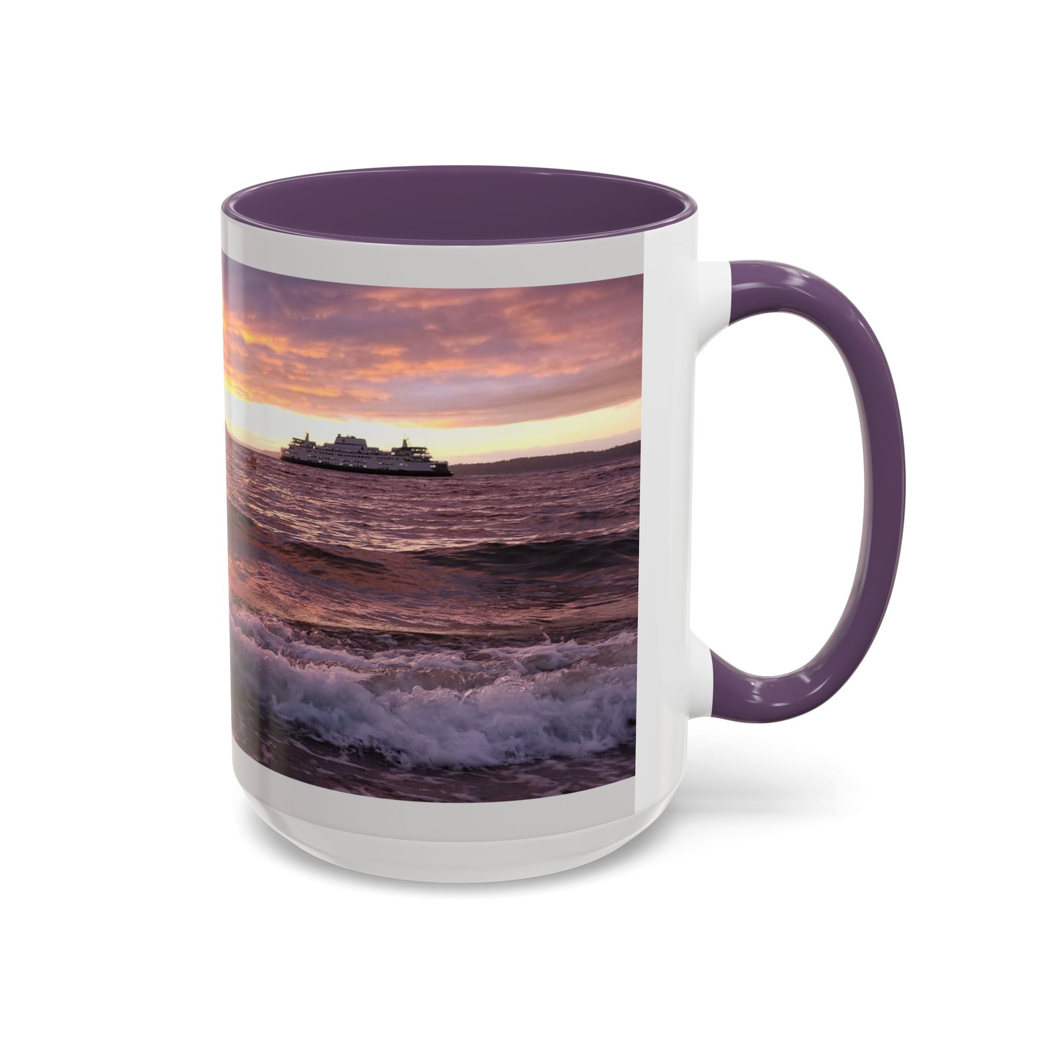 Sunset Ocean Accent Coffee Mug — Seaside Waves Sunrise Photo (11/15oz)
