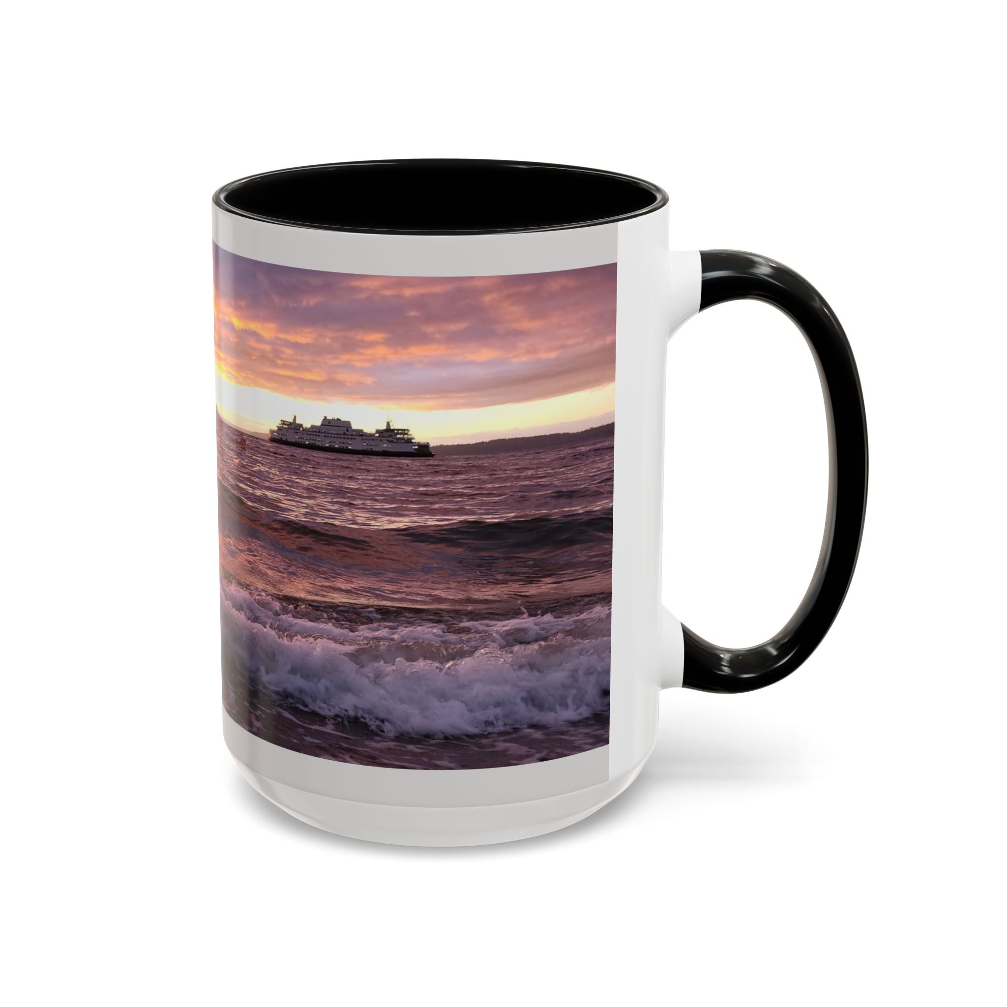 Sunset Ocean Accent Coffee Mug — Seaside Waves Sunrise Photo (11/15oz)