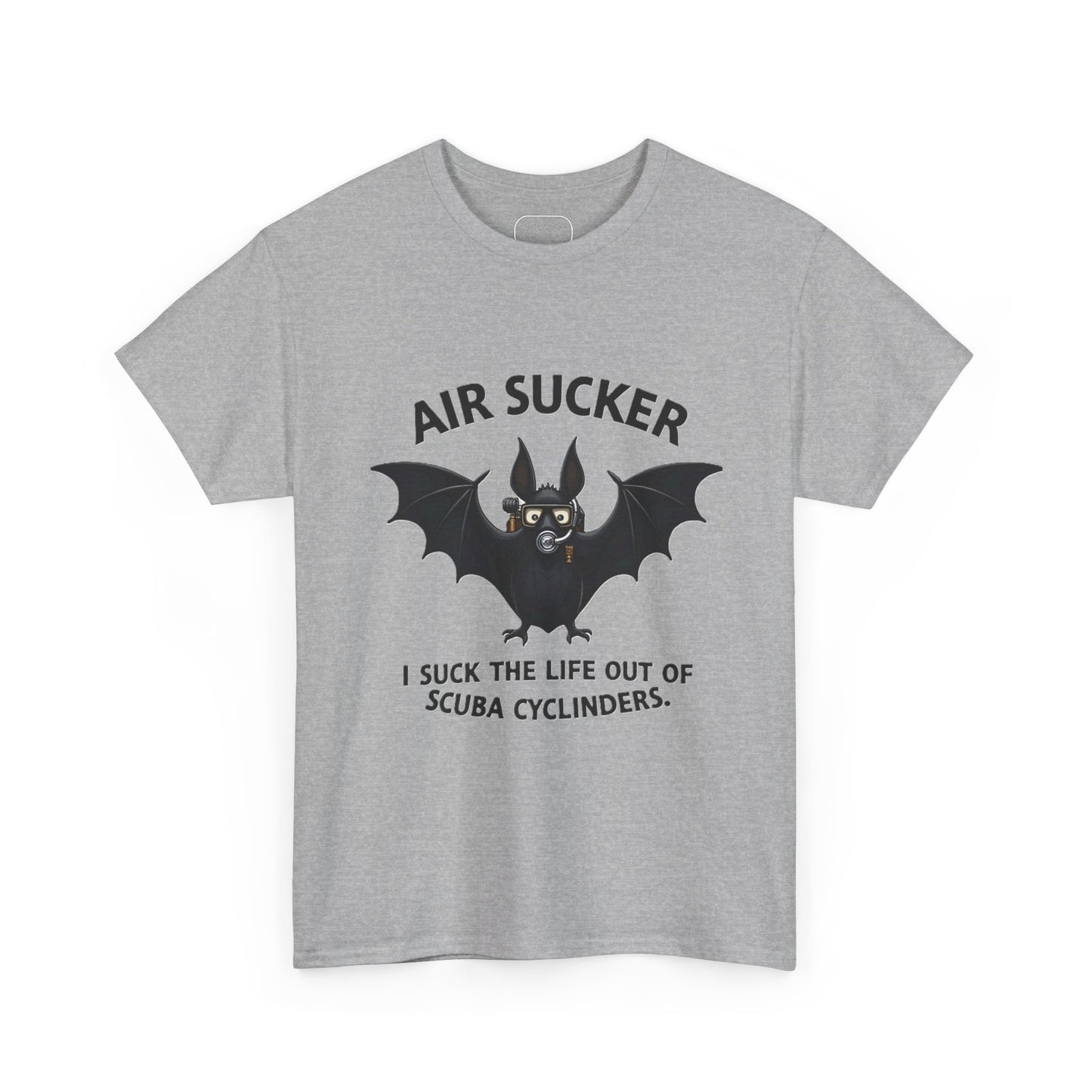 Air Sucker Bat Tee — Funny Scuba Diving T-Shirt (“I suck the life out of scuba cyclinders”)