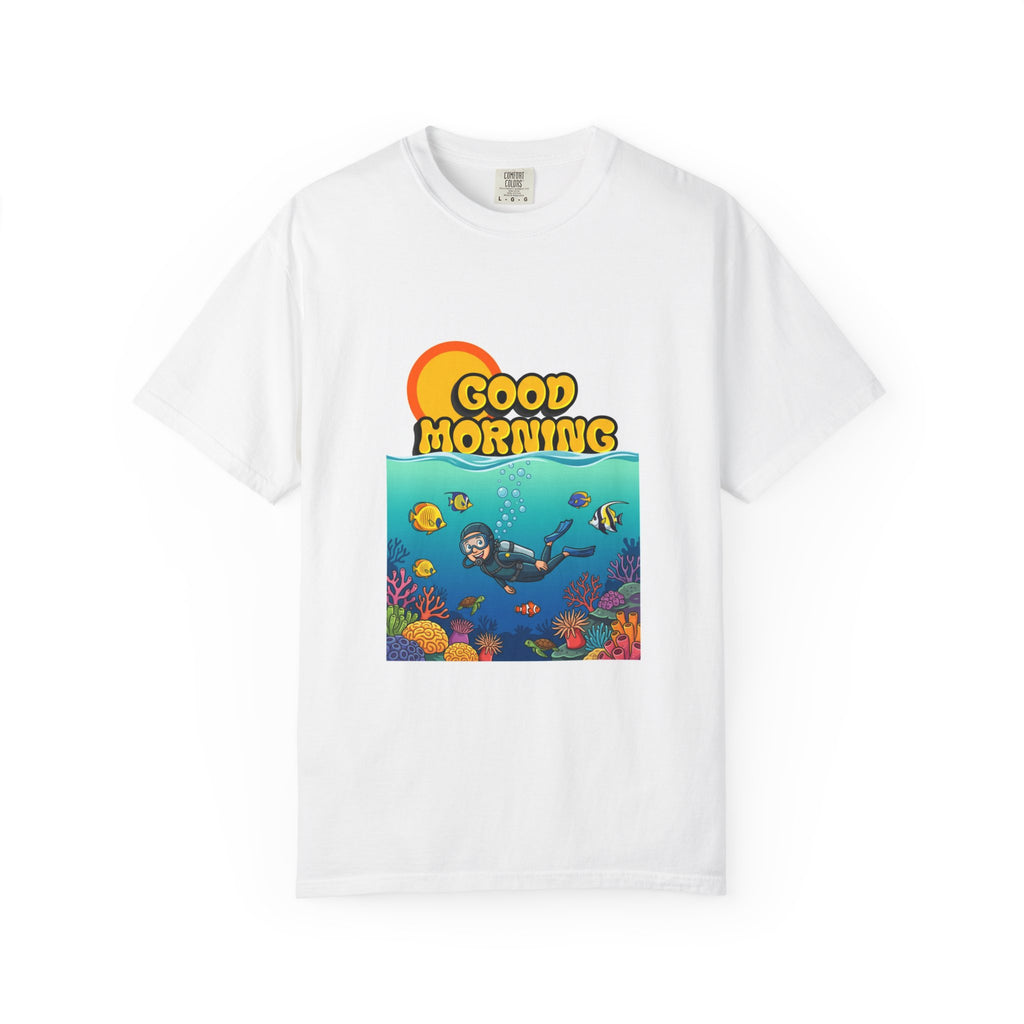Good Morning Ocean Tee — Retro Sunrise Scuba Diver Graphic T-Shirt
