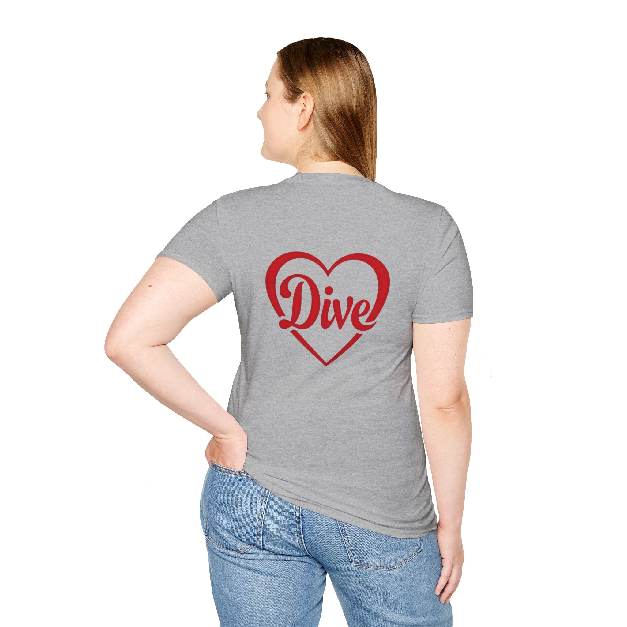 Dive Heart T-Shirt – Red Script Swim/Dive Team Tee