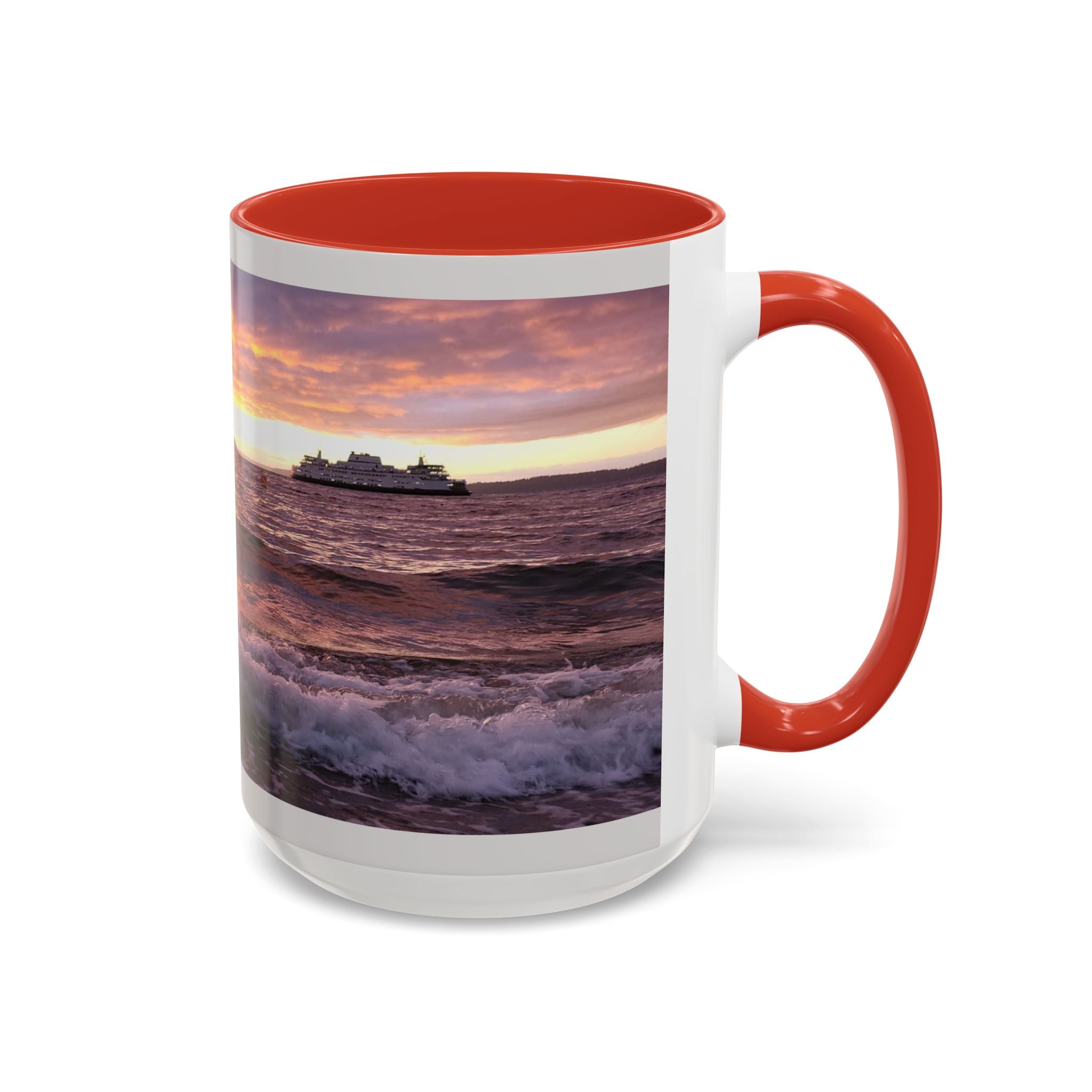 Sunset Ocean Accent Coffee Mug — Seaside Waves Sunrise Photo (11/15oz)