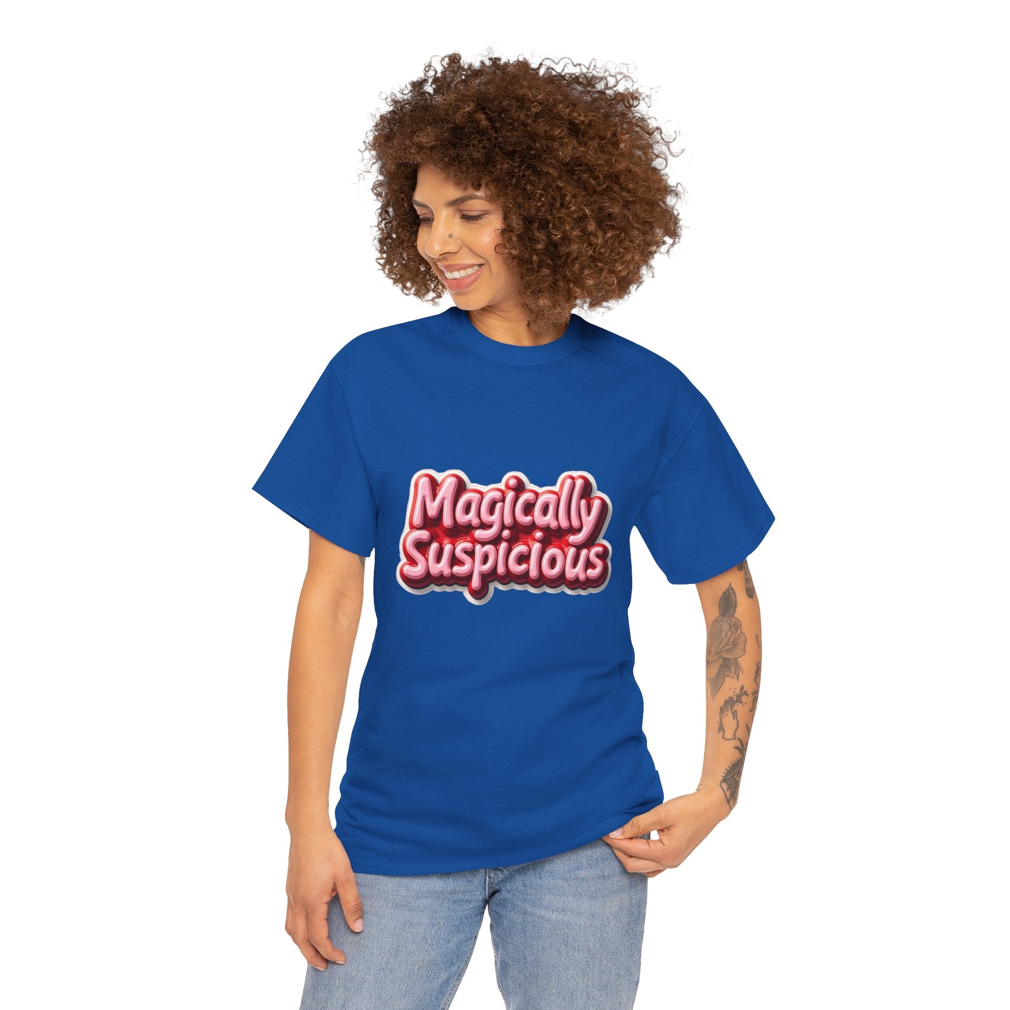Magically Suspicious Tee — Cute Retro Graphic T‑Shirt (Witchy Humor)
