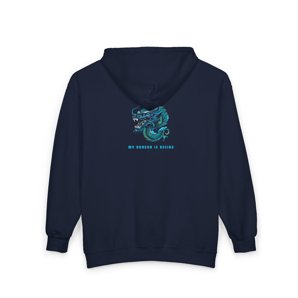 Dragon Graphic Zip Hoodie — "Be Courage or Nothing" Back Print