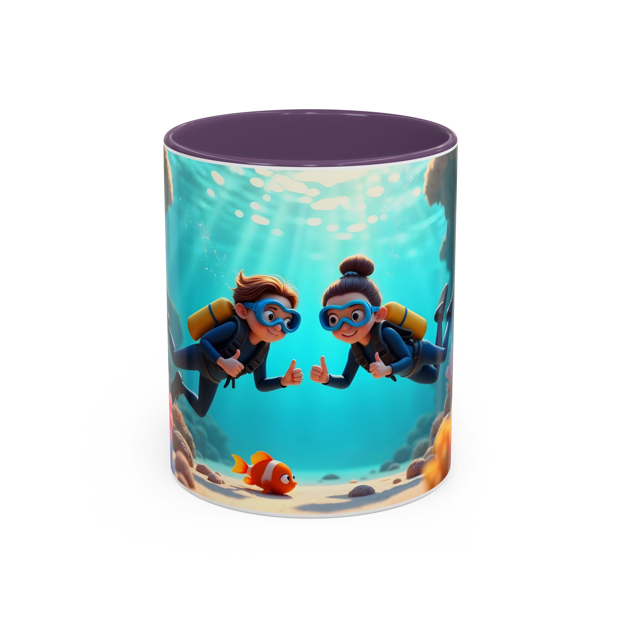 Scuba Diving Couple Accent Coffee Mug — Underwater Coral Reef Design (11/15 oz)