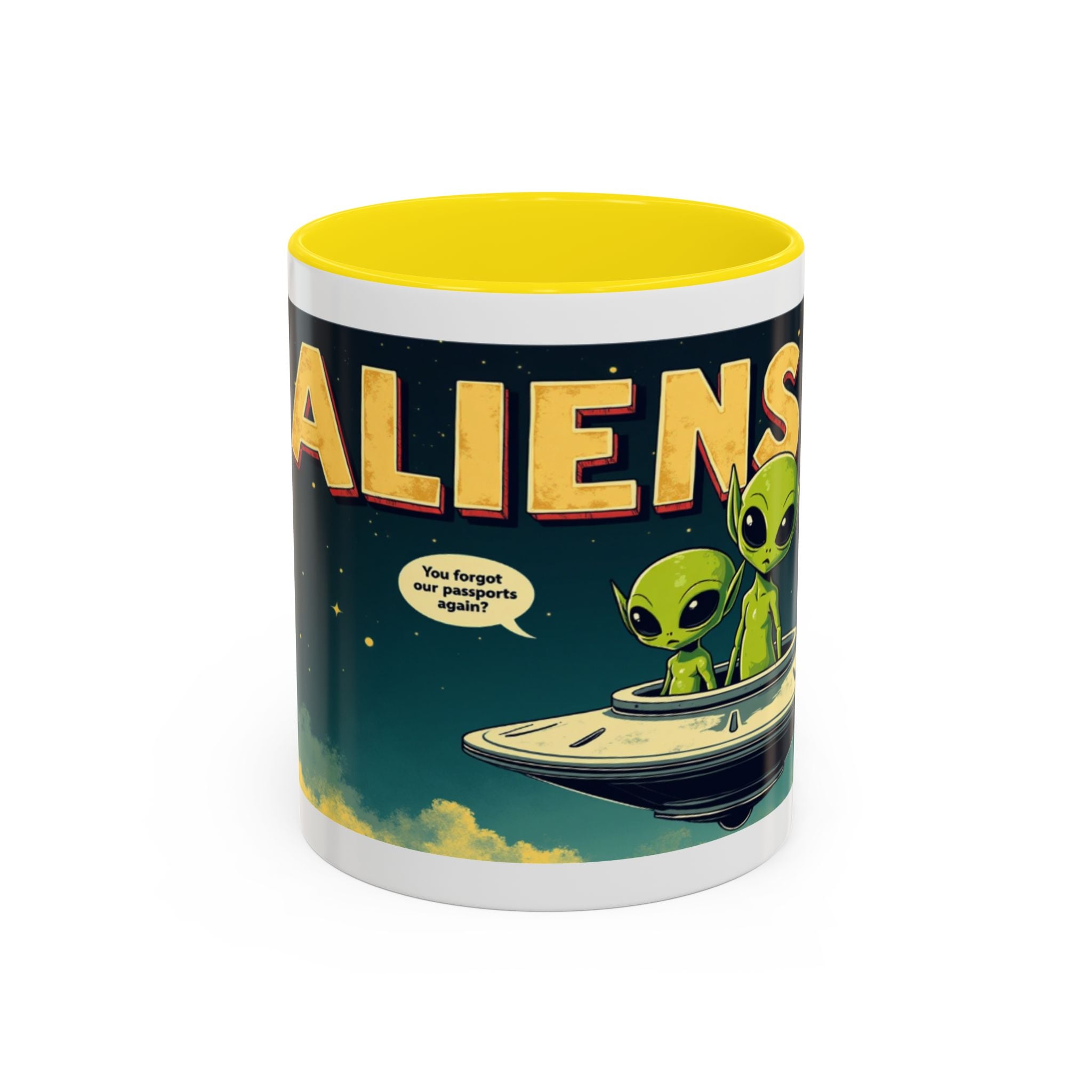 Alien Coffee Mug — "We Are Aliens" Retro UFO Accent Mug (11/15oz)