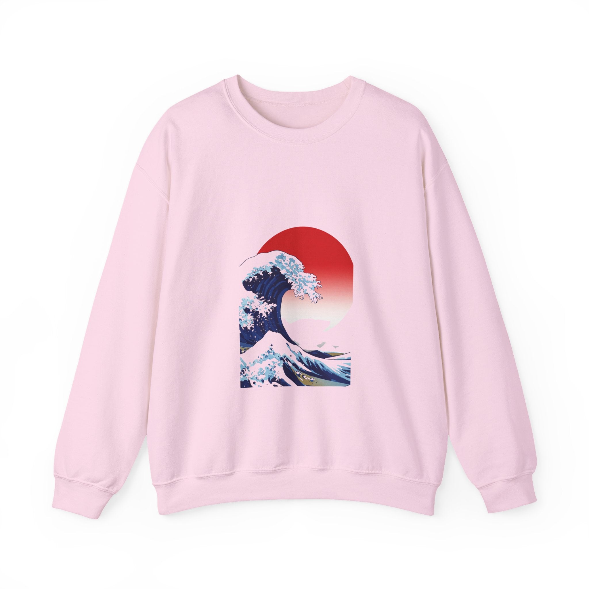Great Wave Crewneck Sweatshirt — Japanese Wave Graphic with Red Sun