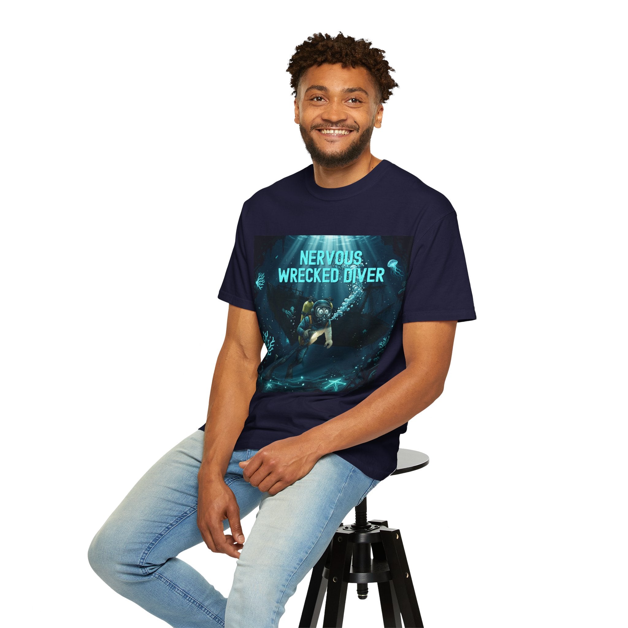 Nervous, Wrecked Diver T‑Shirt — Retro Scuba Diver Graphic Tee