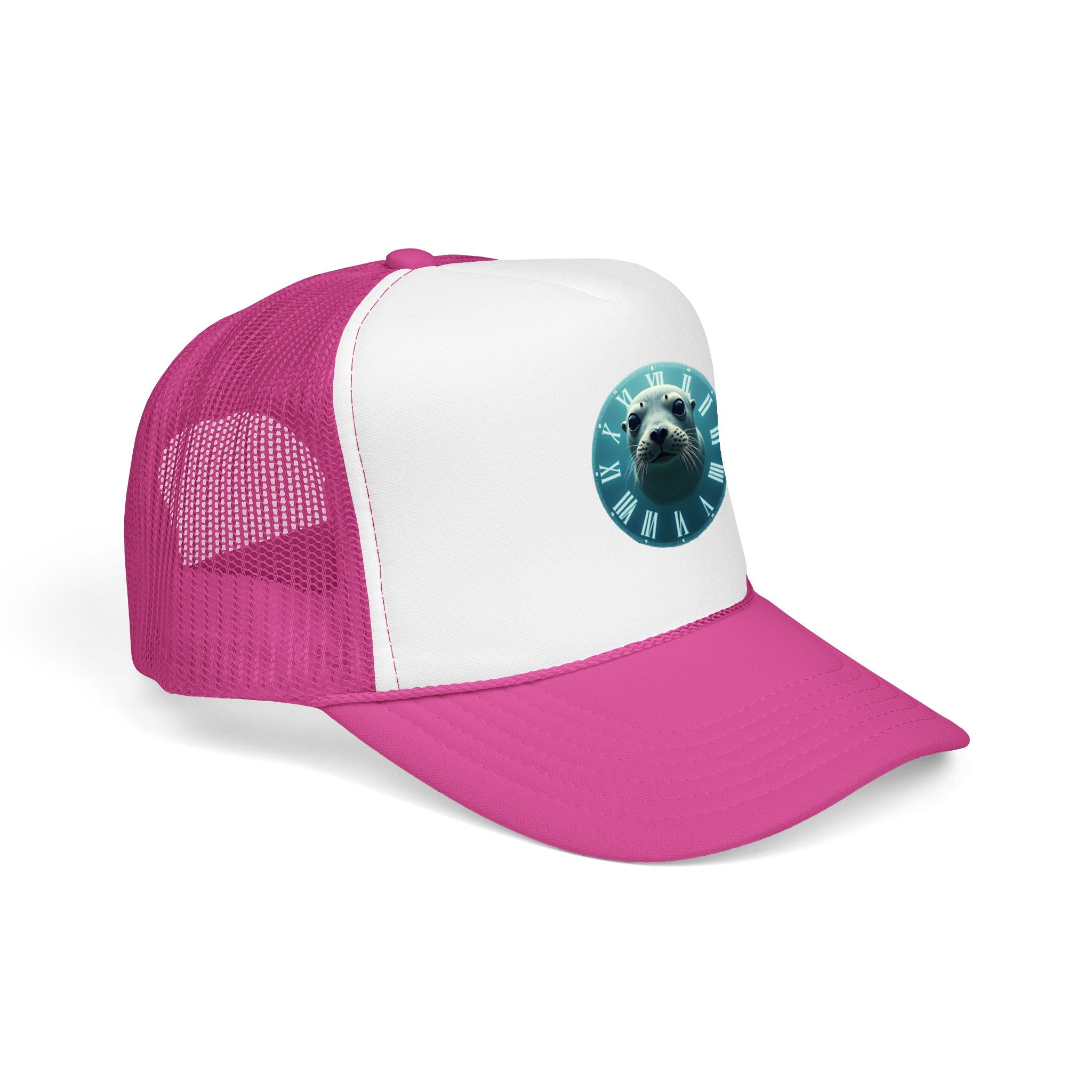Seal Clock Trucker Hat — Cute Marine Animal Foam Trucker Cap