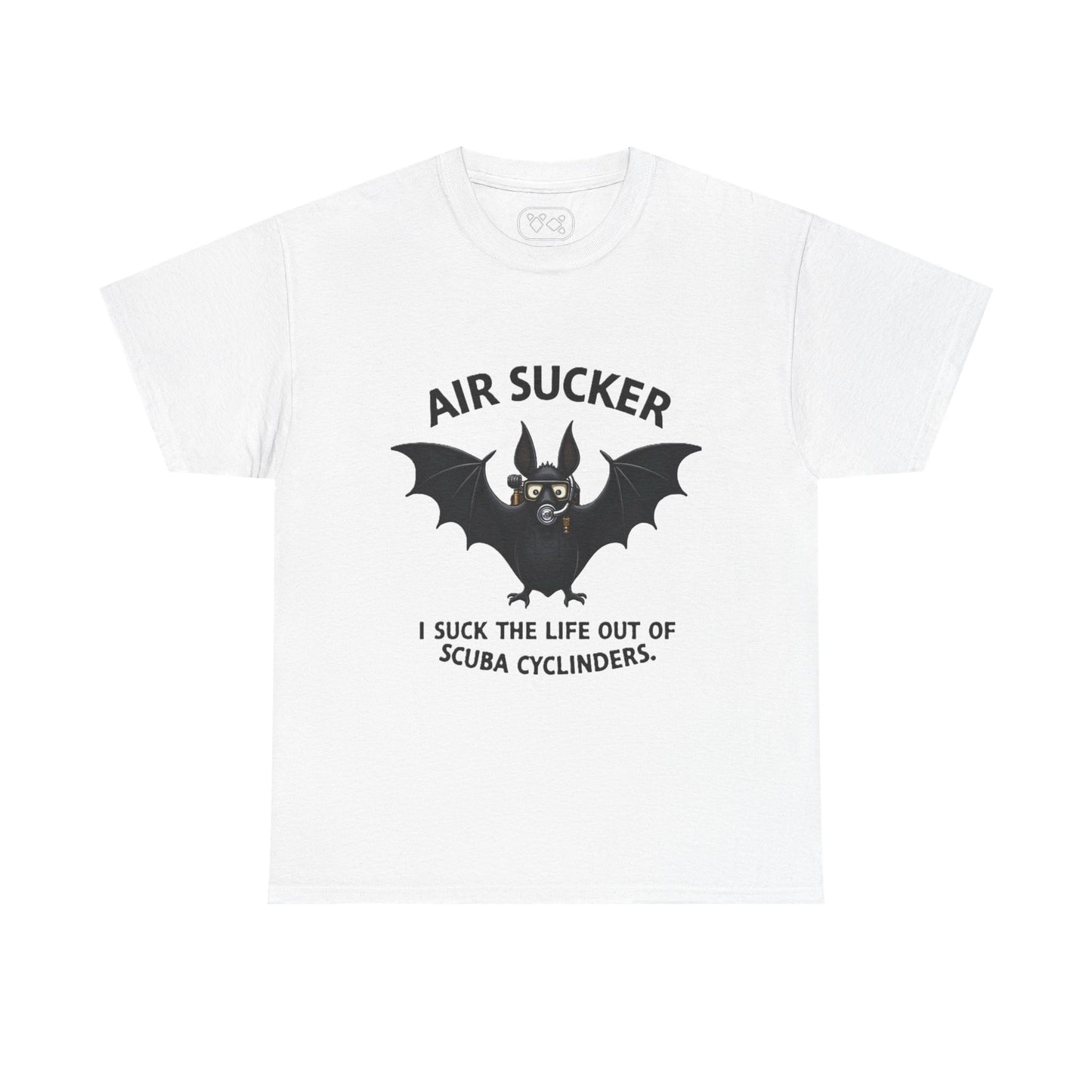 Air Sucker Bat Tee — Funny Scuba Diving T-Shirt (“I suck the life out of scuba cyclinders”)