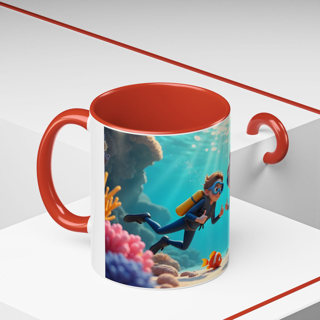 Scuba Diving Couple Accent Coffee Mug — Underwater Coral Reef Design (11/15 oz)