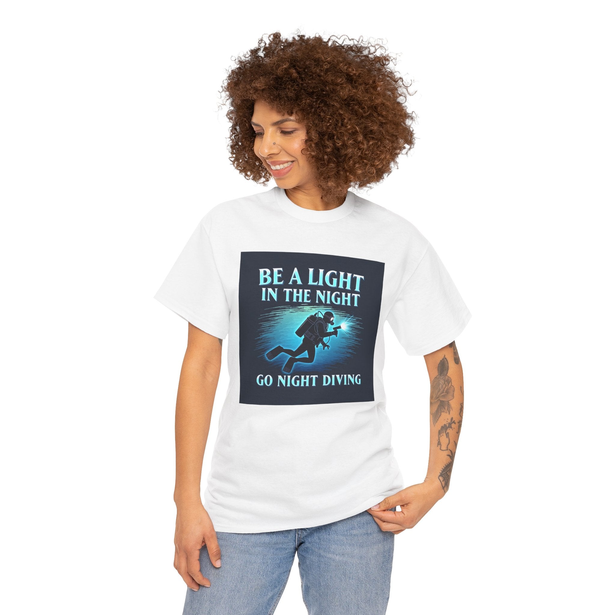 Night Diving T-Shirt — “Be a Light in the Night” Scuba Diver Tee
