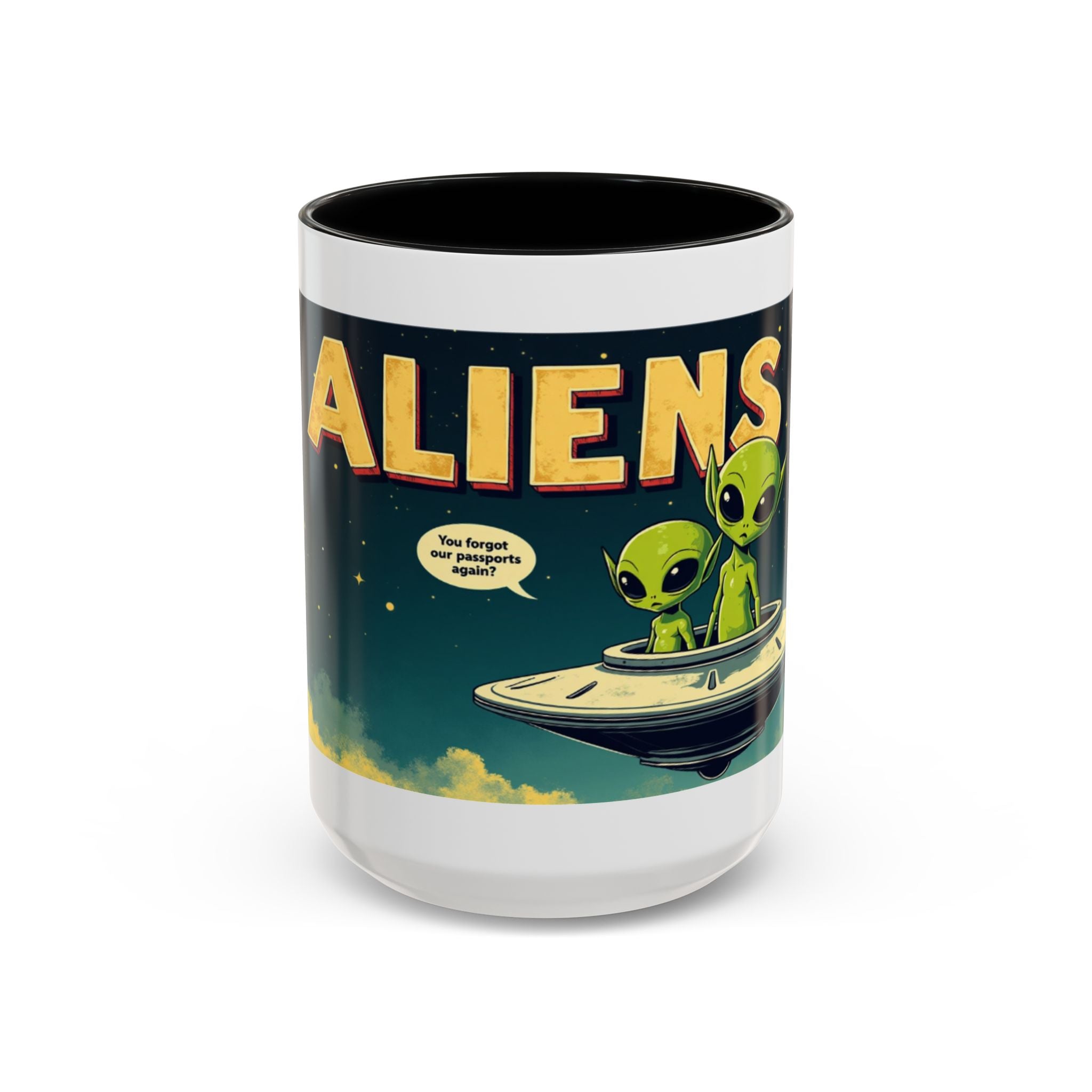 Alien Coffee Mug — "We Are Aliens" Retro UFO Accent Mug (11/15oz)