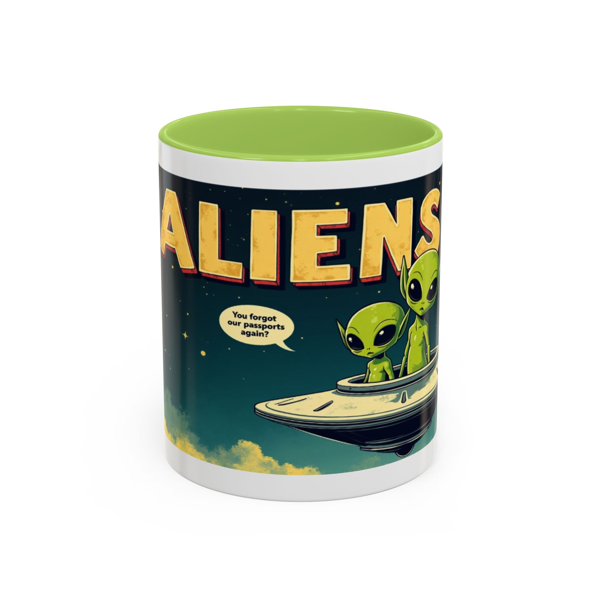 Alien Coffee Mug — "We Are Aliens" Retro UFO Accent Mug (11/15oz)