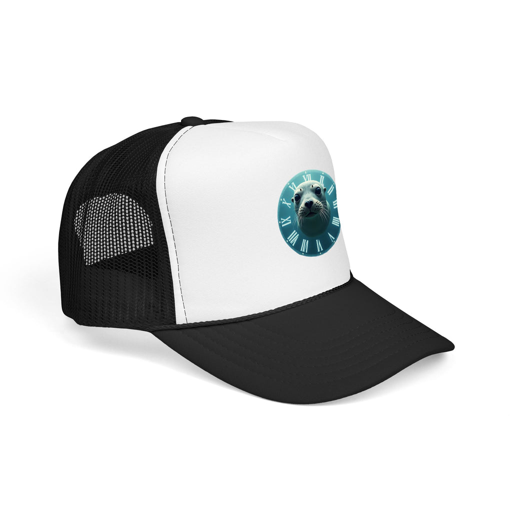 Seal Clock Trucker Hat — Cute Marine Animal Foam Trucker Cap