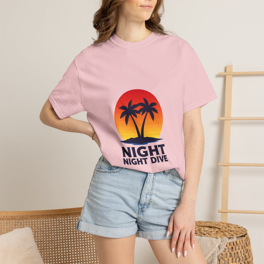 Night Dive Palm Beach T-Shirt — Retro Sunset Tropical Tee