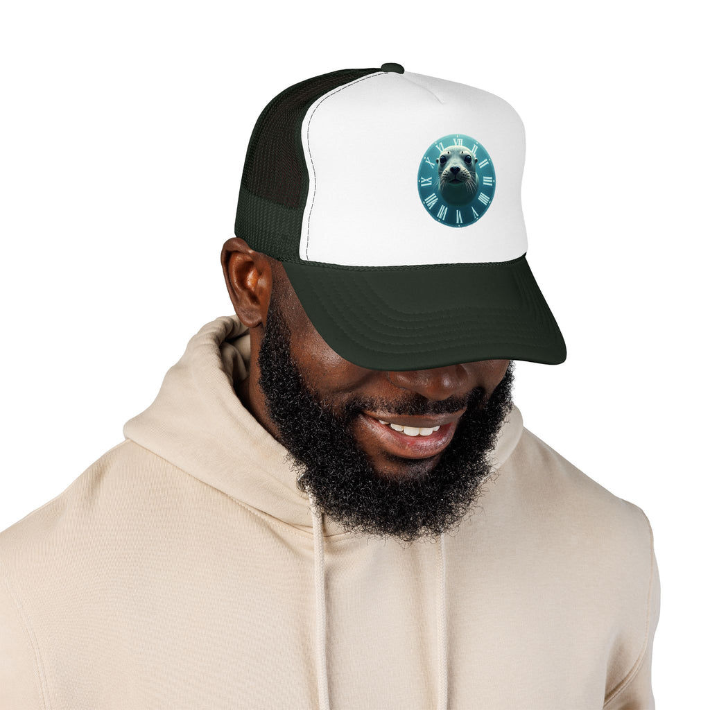 Seal Clock Trucker Hat — Cute Marine Animal Foam Trucker Cap
