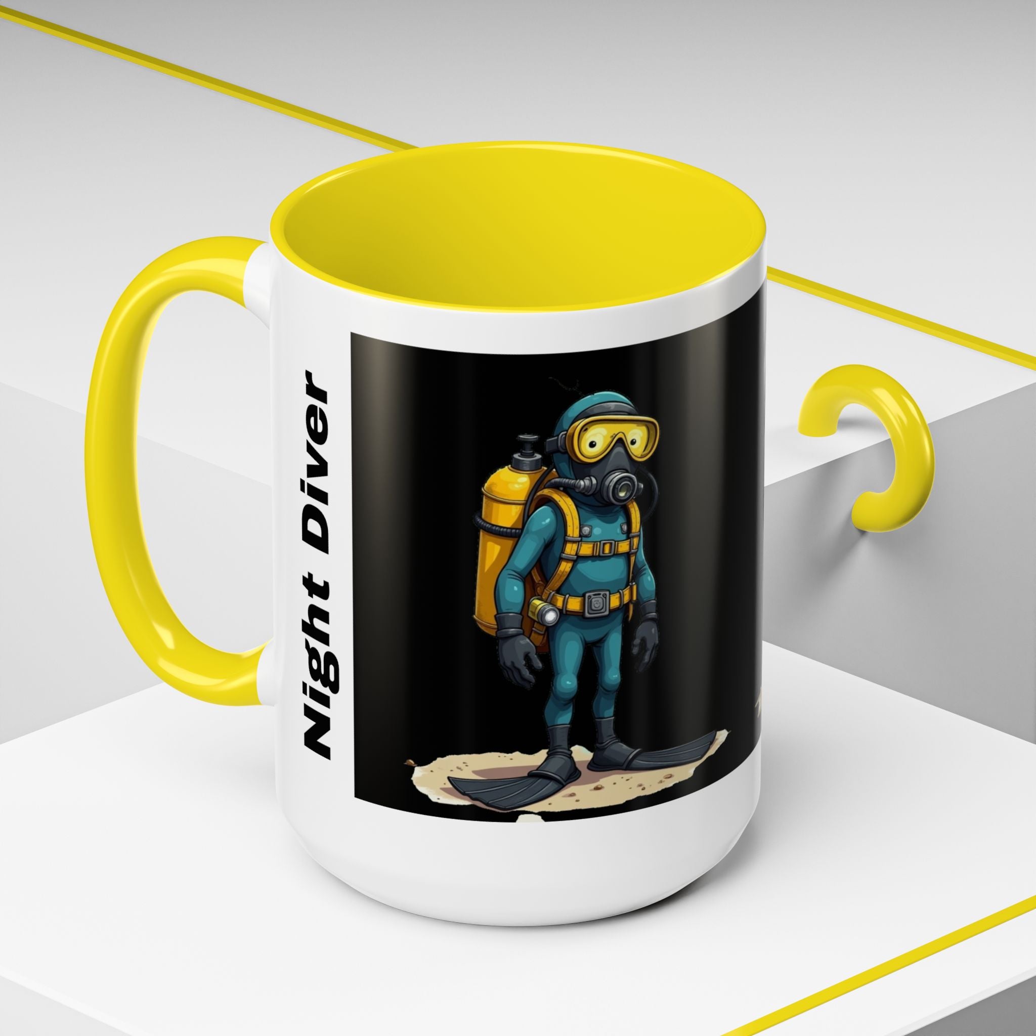 Night Diver Coffee Mug — Scuba Diver Graphic Accent Mug (11/15oz)
