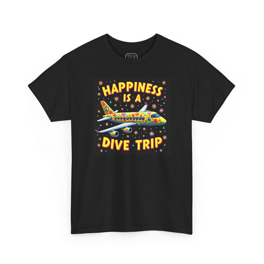 T‑Shirt — "Happiness Is A Dive Trip" Colorful Plane Travel Tee