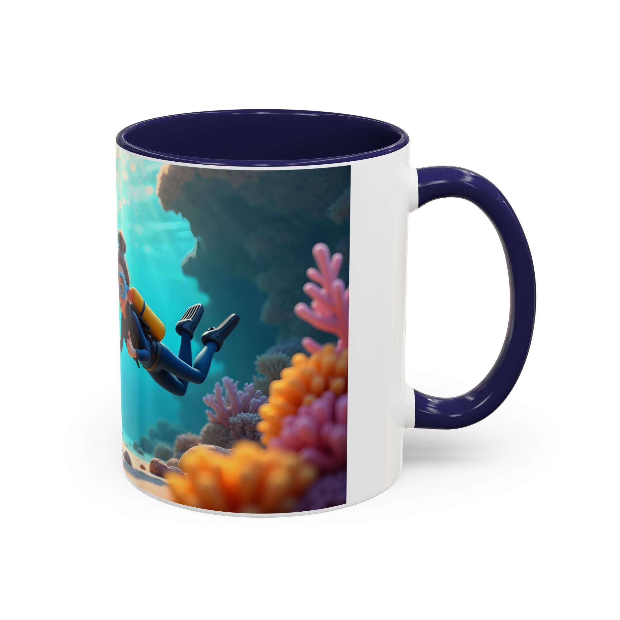 Scuba Diving Couple Accent Coffee Mug — Underwater Coral Reef Design (11/15 oz)