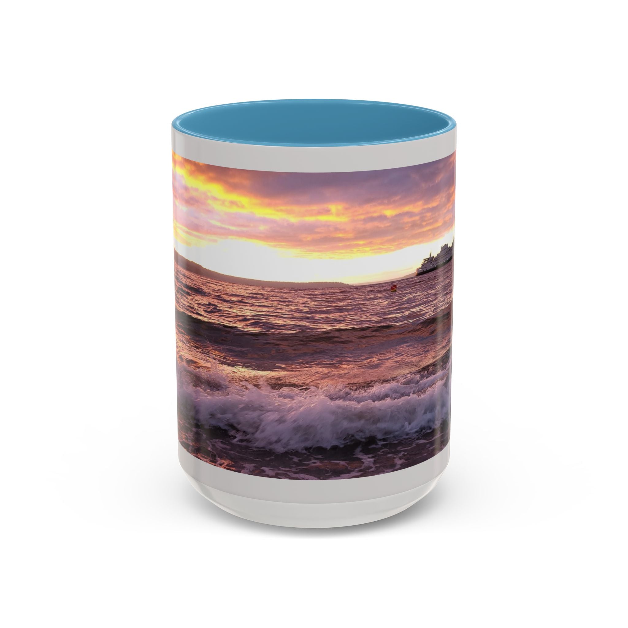 Sunset Ocean Accent Coffee Mug — Seaside Waves Sunrise Photo (11/15oz)