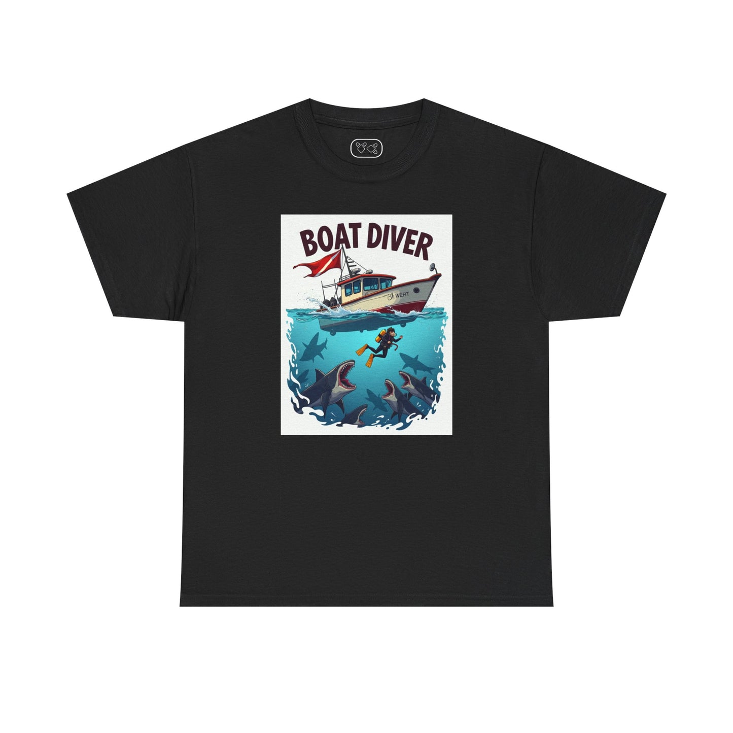 Boat Diver T‑Shirt – Scuba Diving Graphic Tee with Boat and Underwater Scene