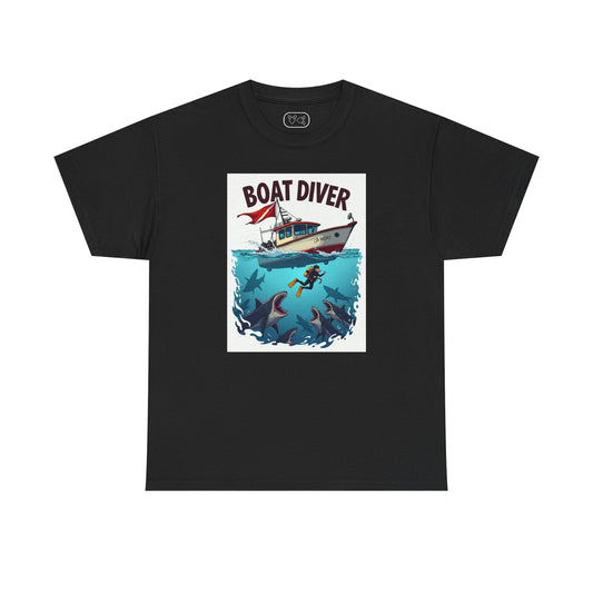 Boat Diver T‑Shirt – Scuba Diving Graphic Tee with Boat and Underwater Scene