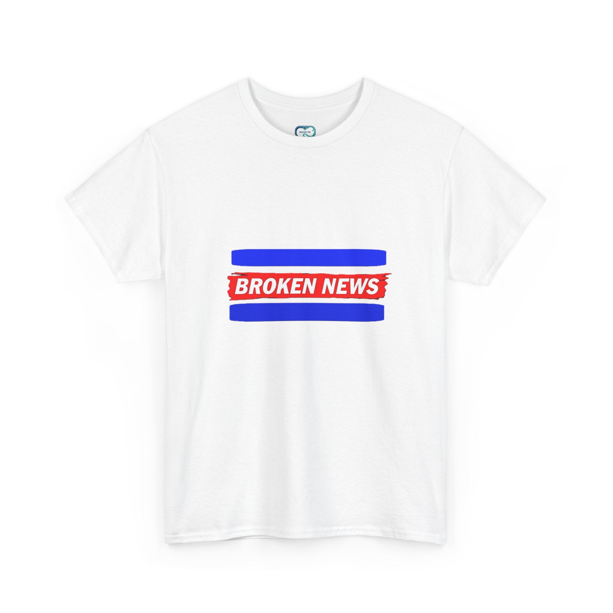 Broken News Tee — Retro Red & Blue Graphic T-Shirt