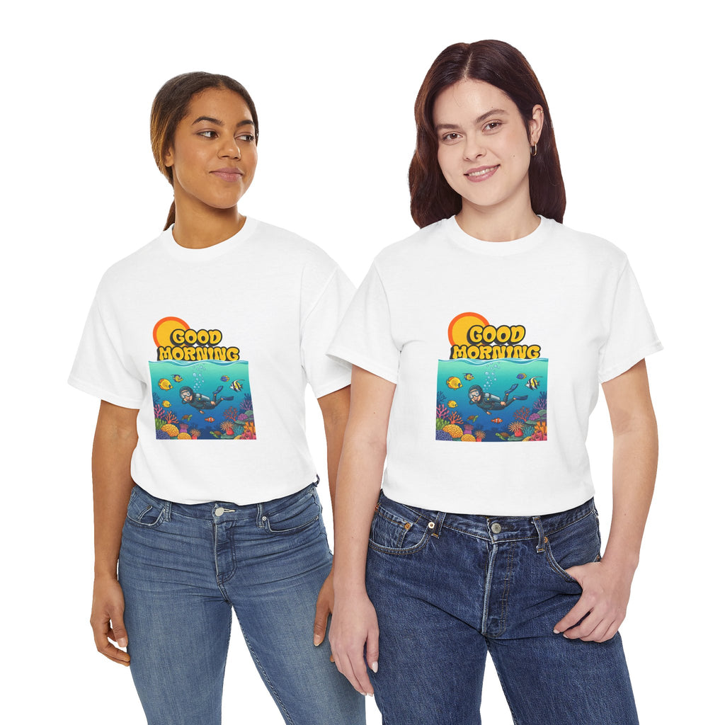 Good Morning Ocean Tee — Retro Sunrise Scuba Diver Graphic T-Shirt
