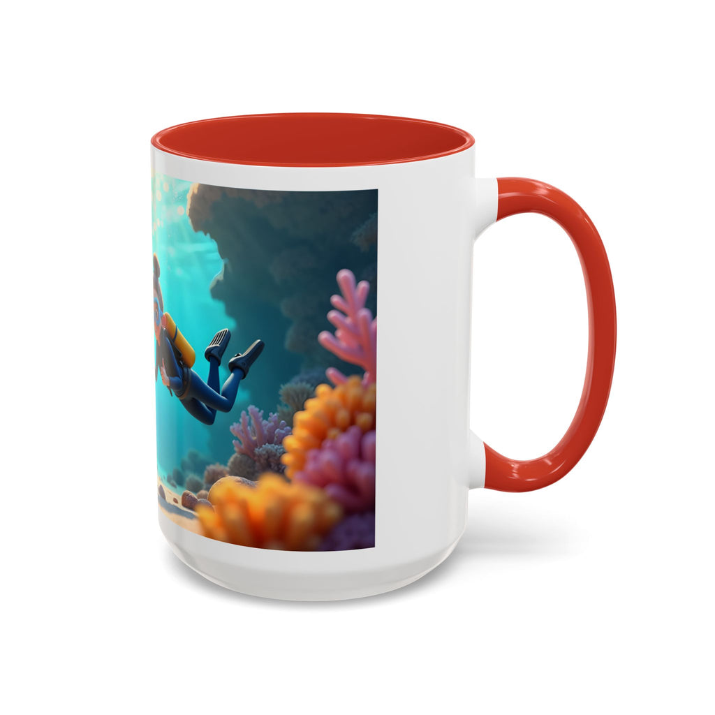 Scuba Diving Couple Accent Coffee Mug — Underwater Coral Reef Design (11/15 oz)