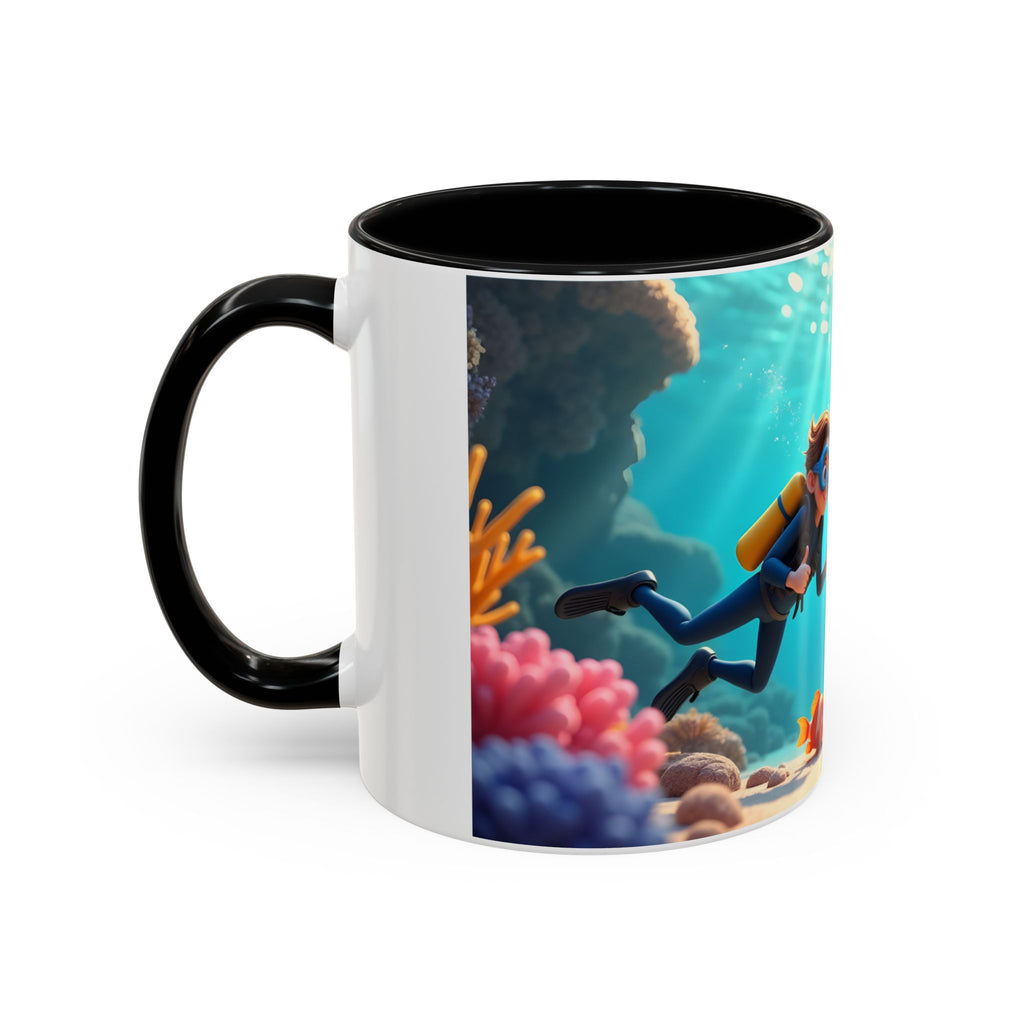 Scuba Diving Couple Accent Coffee Mug — Underwater Coral Reef Design (11/15 oz)