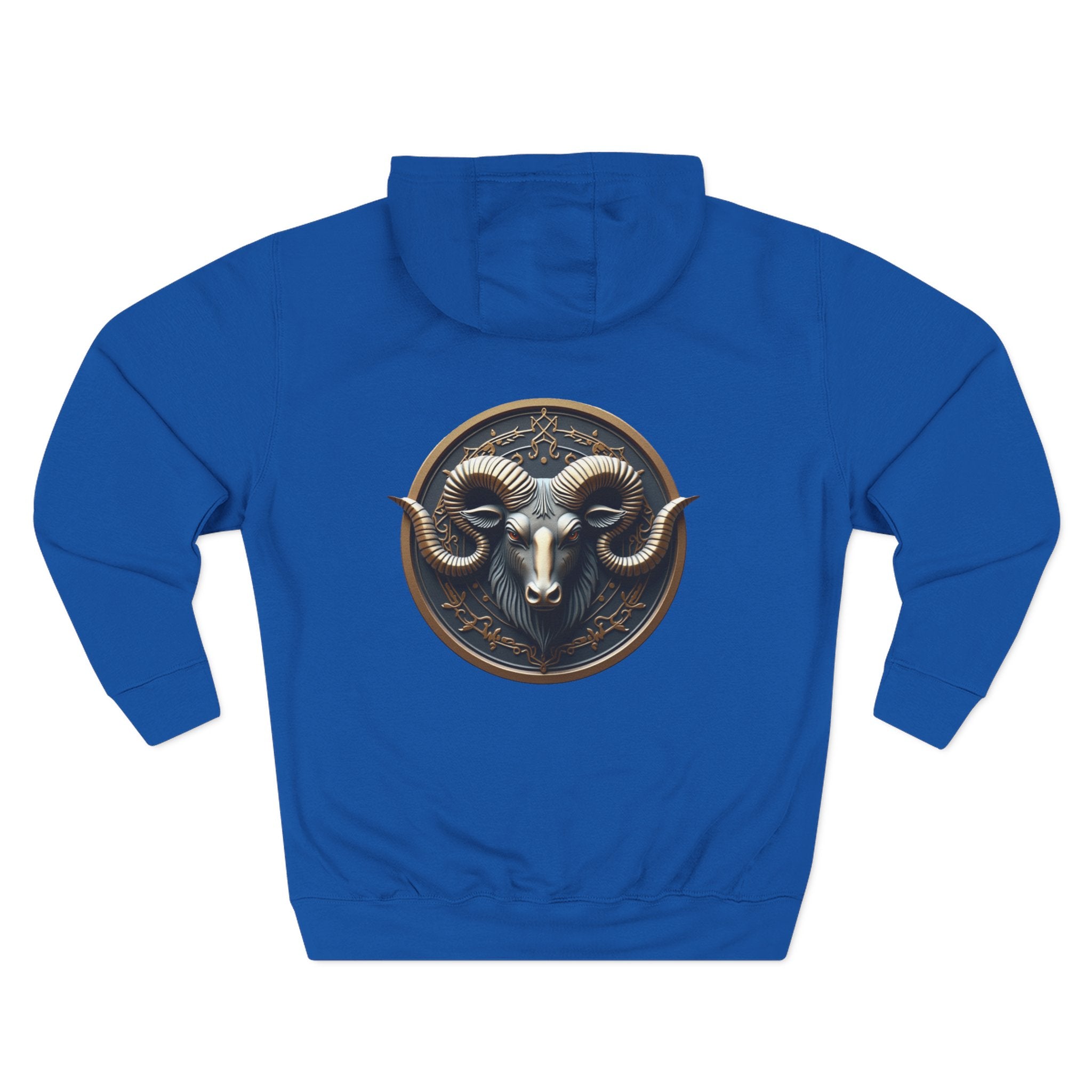 Ram Head Medallion Hoodie — Brass Zodiac/Buckram Graphic