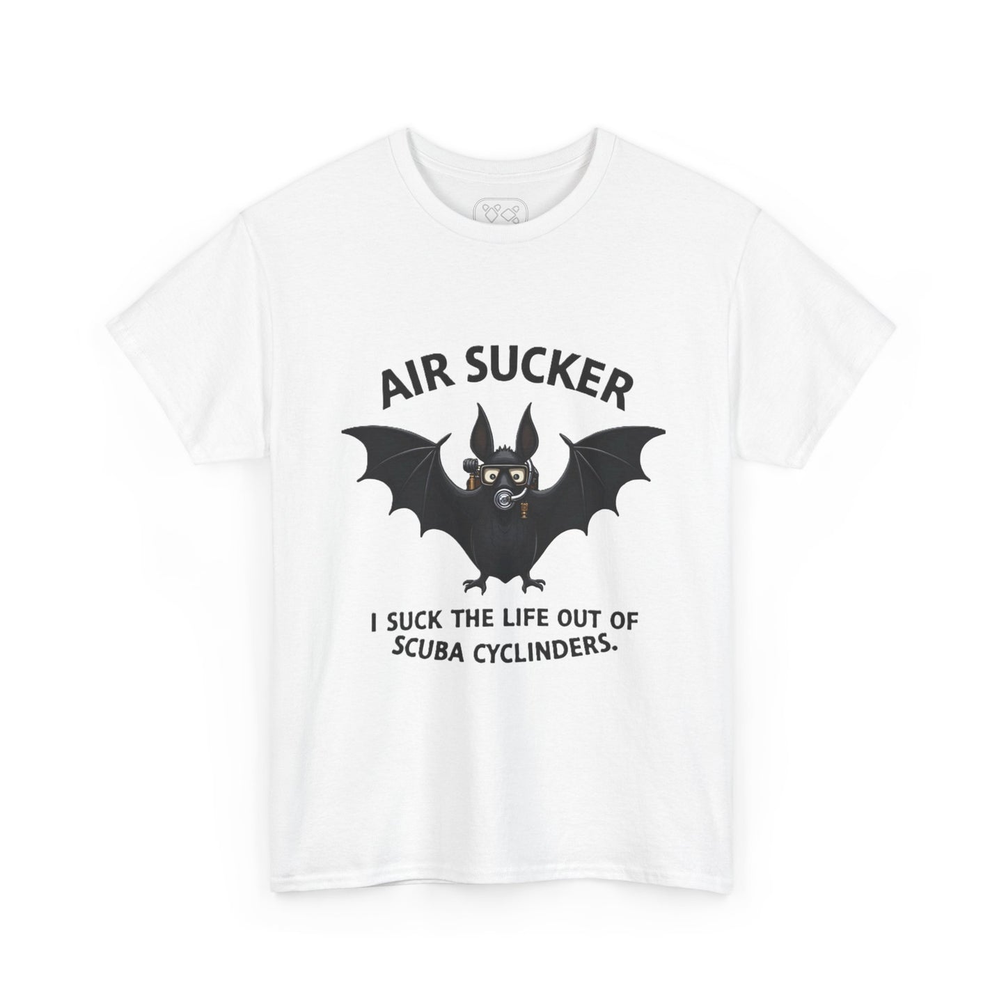 Air Sucker Bat Tee — Funny Scuba Diving T-Shirt (“I suck the life out of scuba cyclinders”)