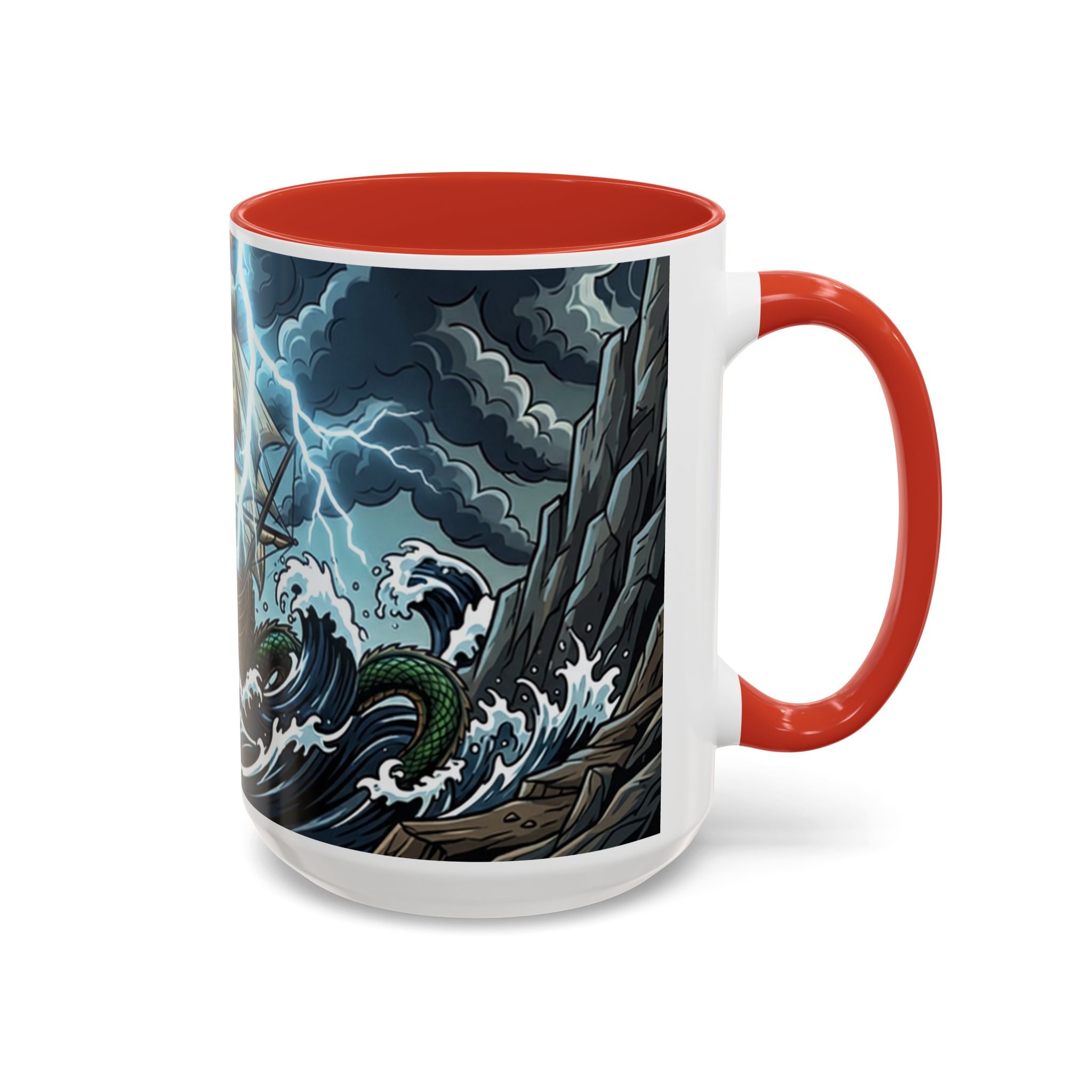 Sea Serpent Attack Coffee Mug — Nautical Storm Art Accent Mug (11/15oz)
