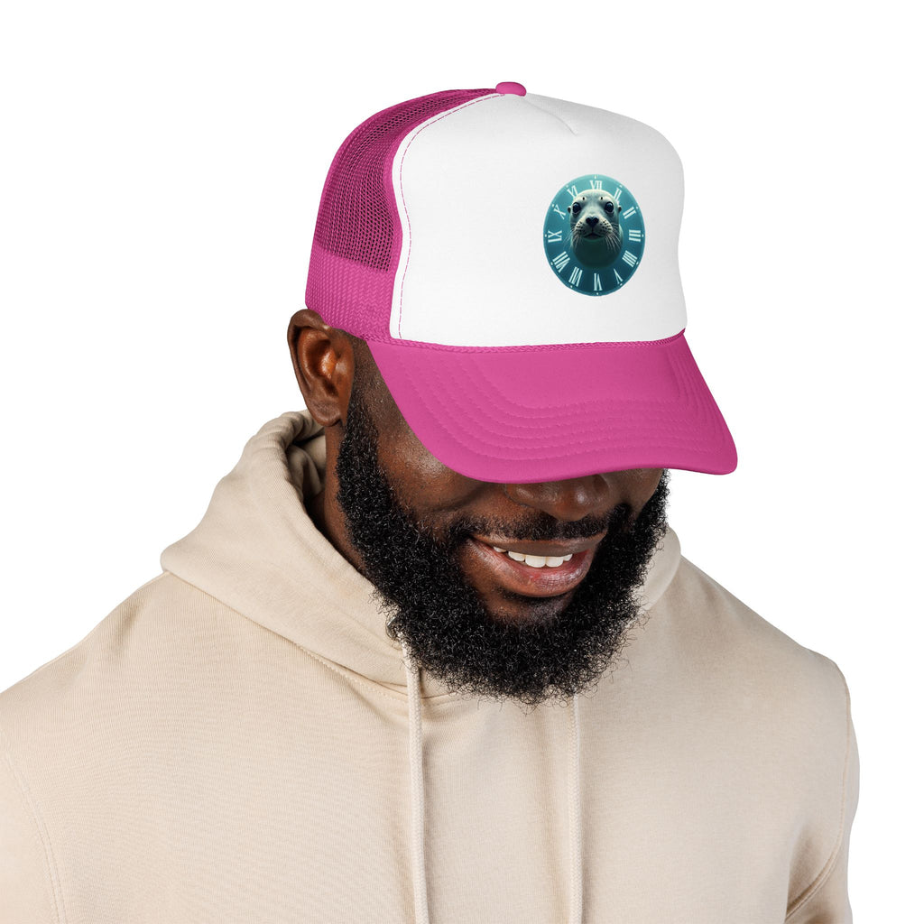 Seal Clock Trucker Hat — Cute Marine Animal Foam Trucker Cap