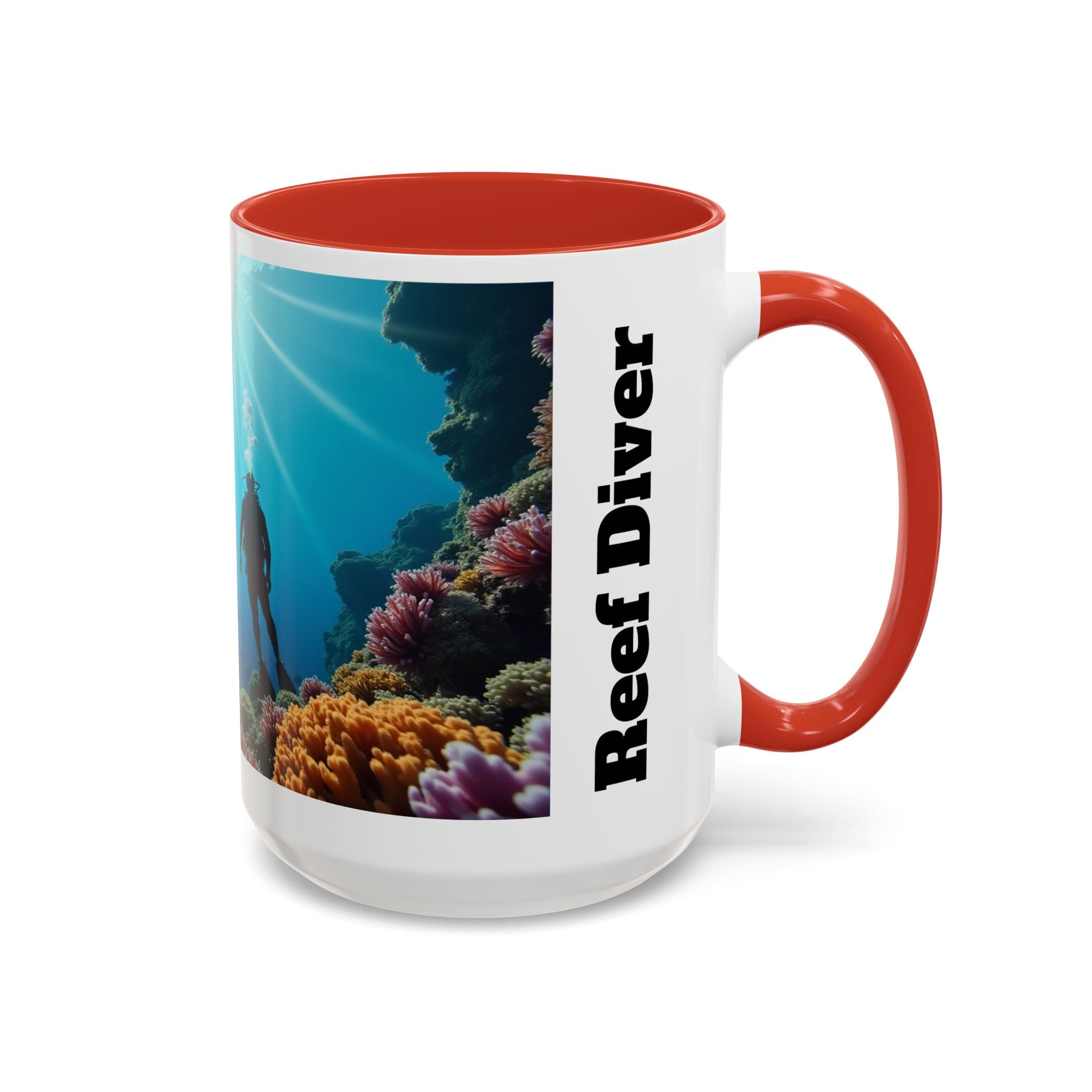 Reef Diver Accent Coffee Mug – Scuba Ocean Underwater Scene (11/15oz)