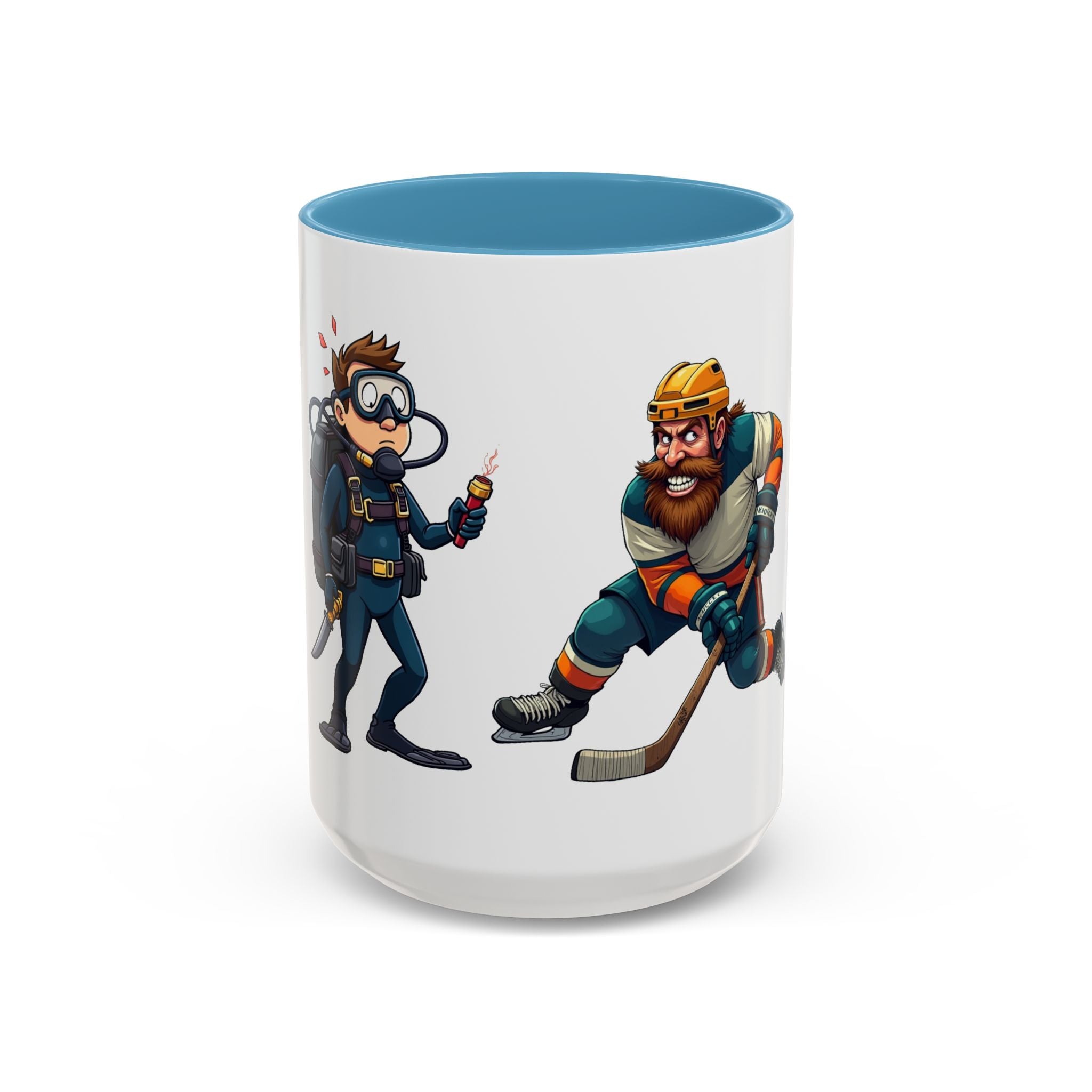 Hockey 'Gear Check' Accent Coffee Mug — Funny Hockey Player Illustration (11/15oz)