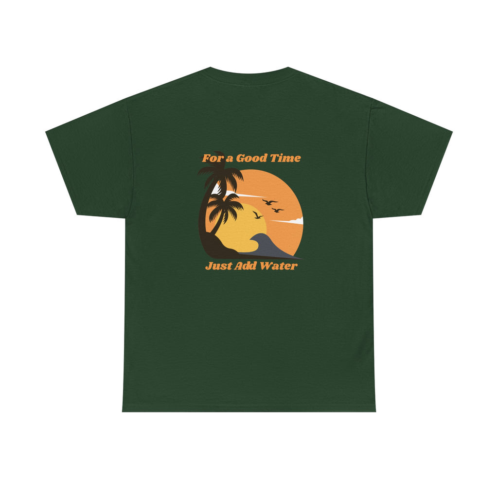 Beach Sunset T-Shirt — "For a Good Time Just Add Water" Retro Palm Tee