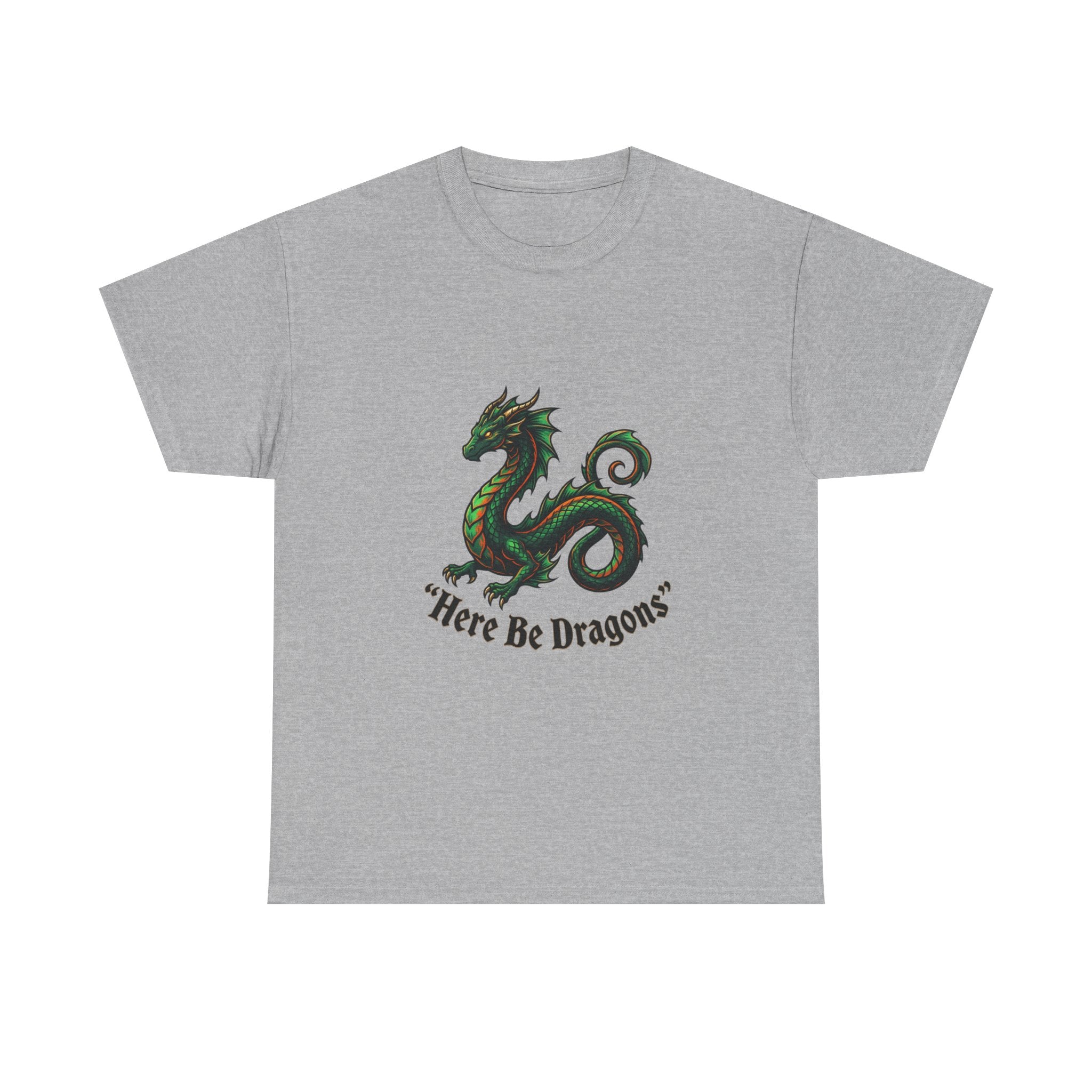 Dragon Graphic T-Shirt — "Here Be Dragons" Fantasy Tee