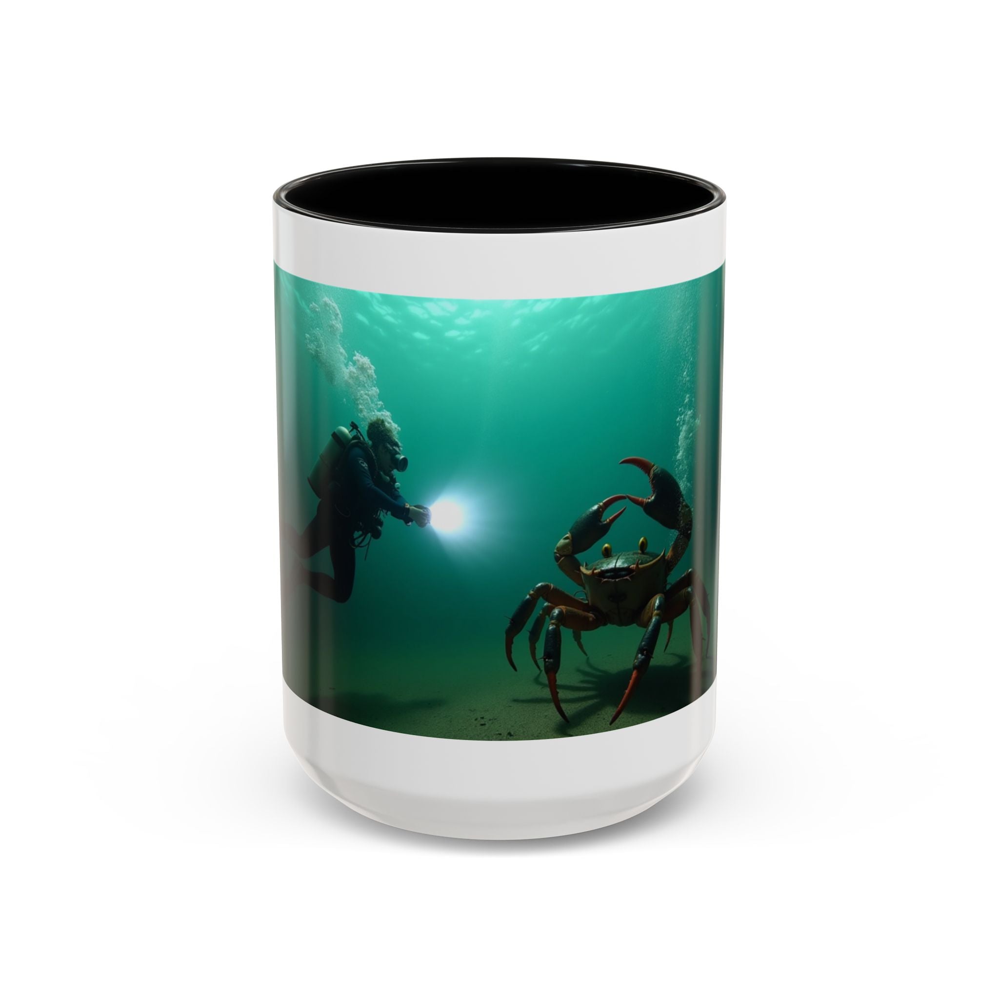 Crab Diver Accent Coffee Mug — Underwater Scuba Scene (11/15oz)