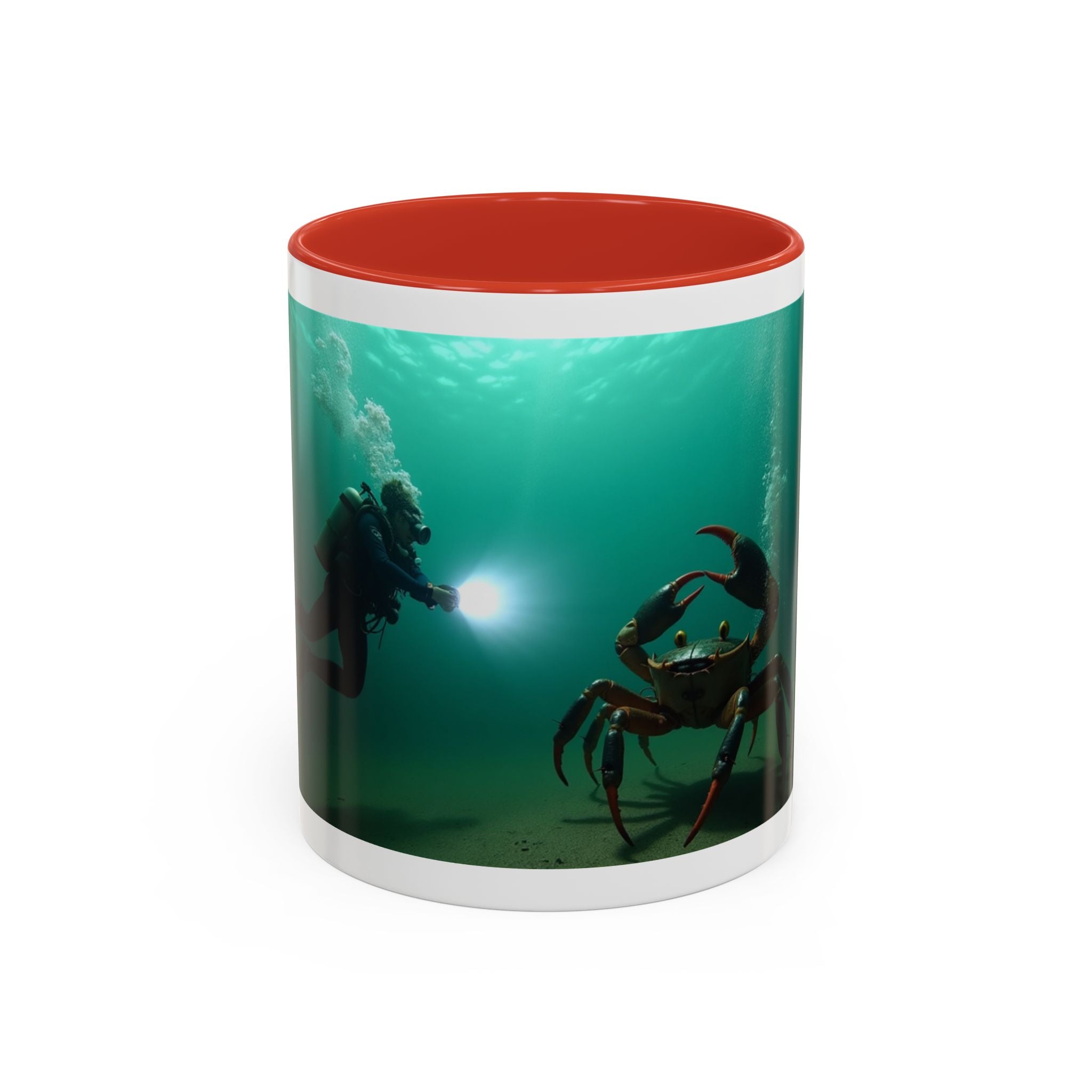 Crab Diver Accent Coffee Mug — Underwater Scuba Scene (11/15oz)