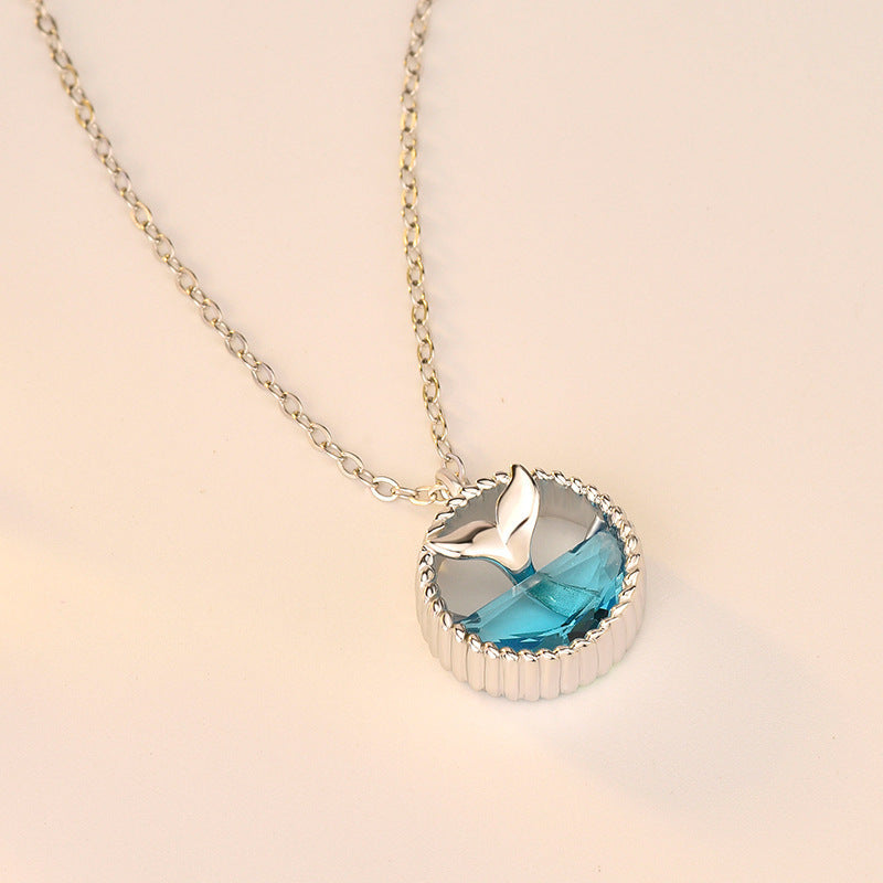 S925 Silver Mermaid Tears Ocean Crystal Necklace – Whale Drop Pendant