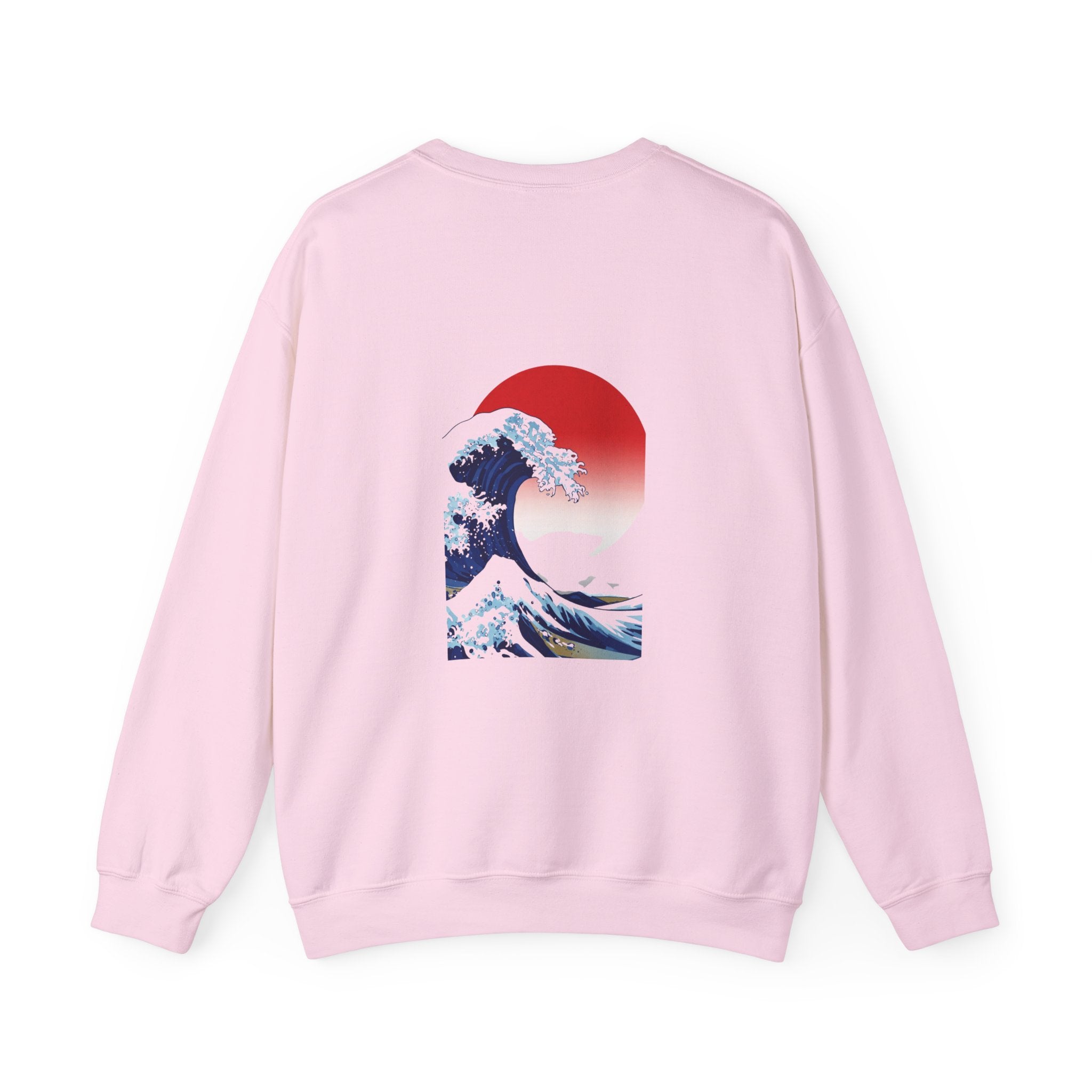 Great Wave Crewneck Sweatshirt — Japanese Wave Graphic with Red Sun