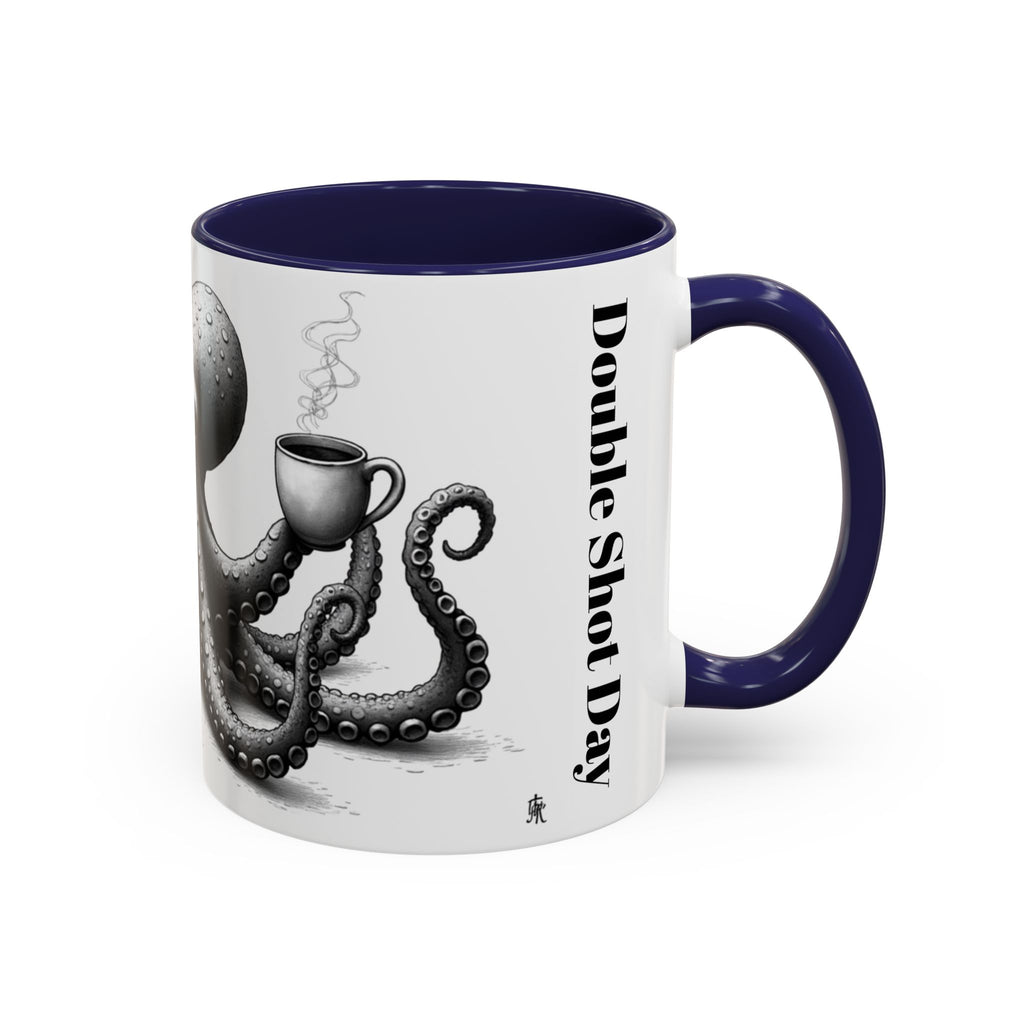 Octopus Coffee Mug — "Double Shot Day" Accent Ceramic Mug (11/15oz)