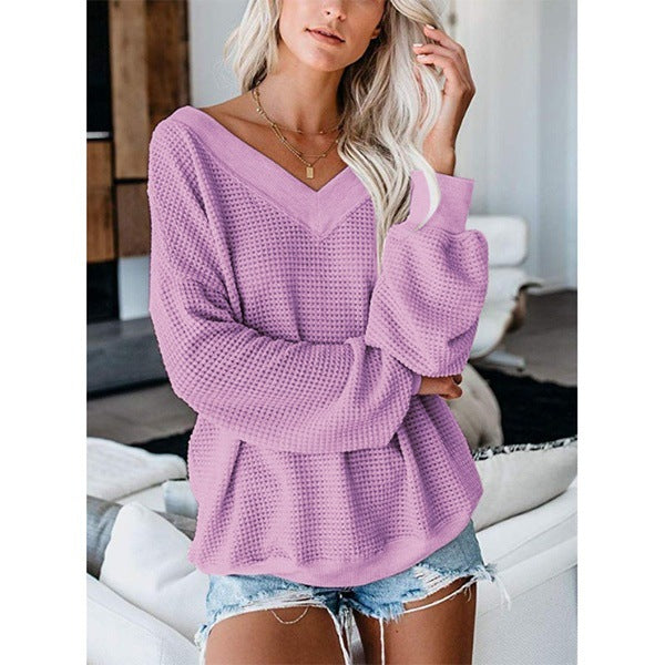 Loose V-Neck Plaid Knit Sweater