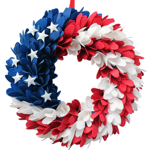 13" Patriotic Red, White & Blue Forsythia Wreath — Fourth of July Door Décor